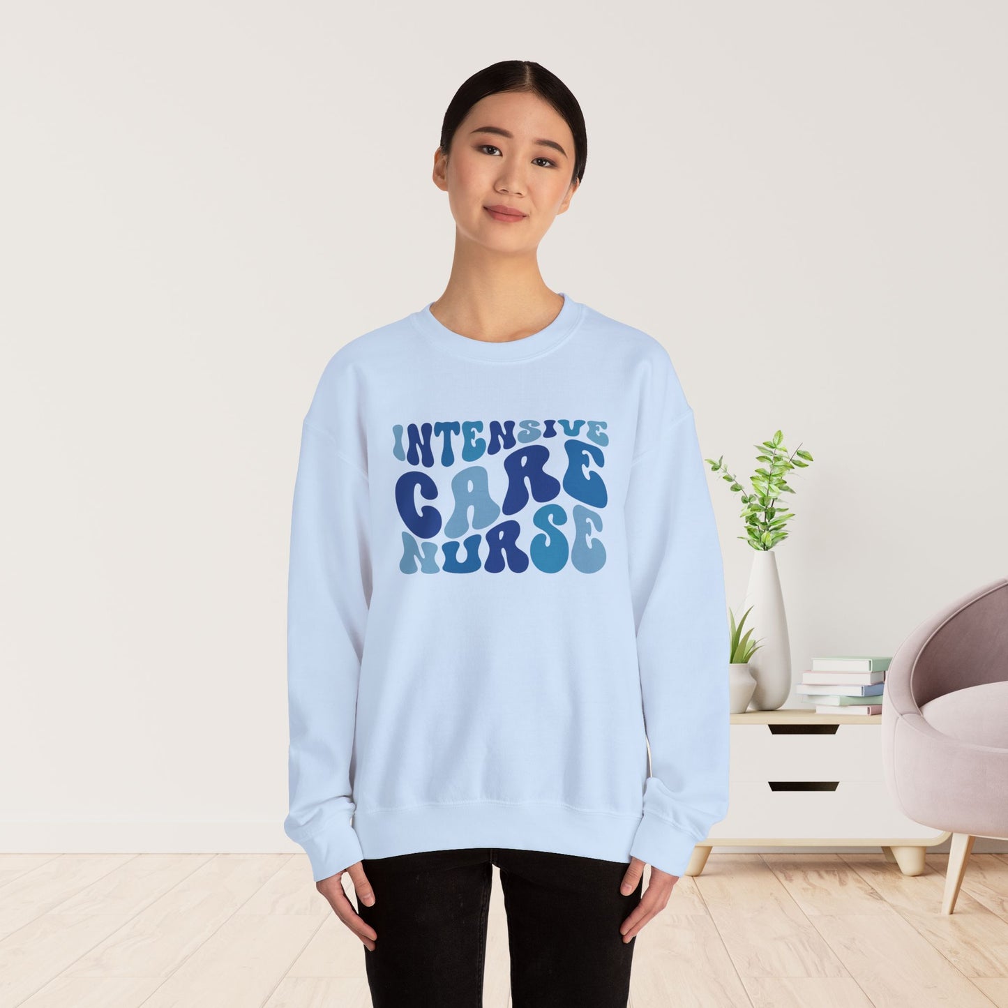 Groovy Blue ICU Nurse Crewneck Sweatshirt