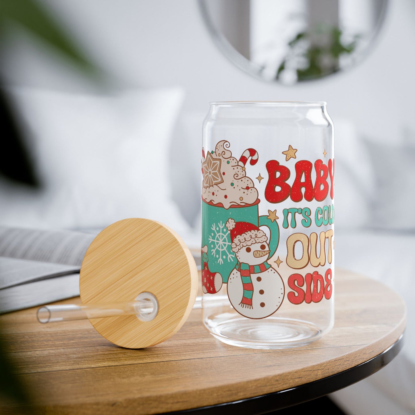 Baby It's cold Outside Retro Christmas Sipper Glass - Best Christmas Gift