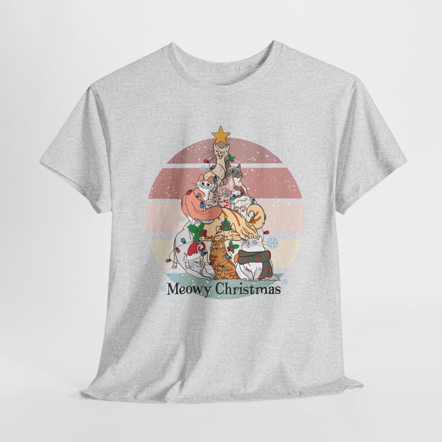 Meowy Christmas Funny Cat Christmas Heavy Cotton Tee - Cat Lovers Christmas Gift