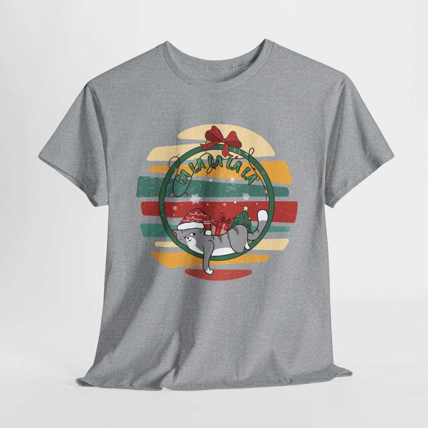 Fa La La La La Funny Cat Christmas Heavy Cotton Tee - Cat Lovers Christmas Gift