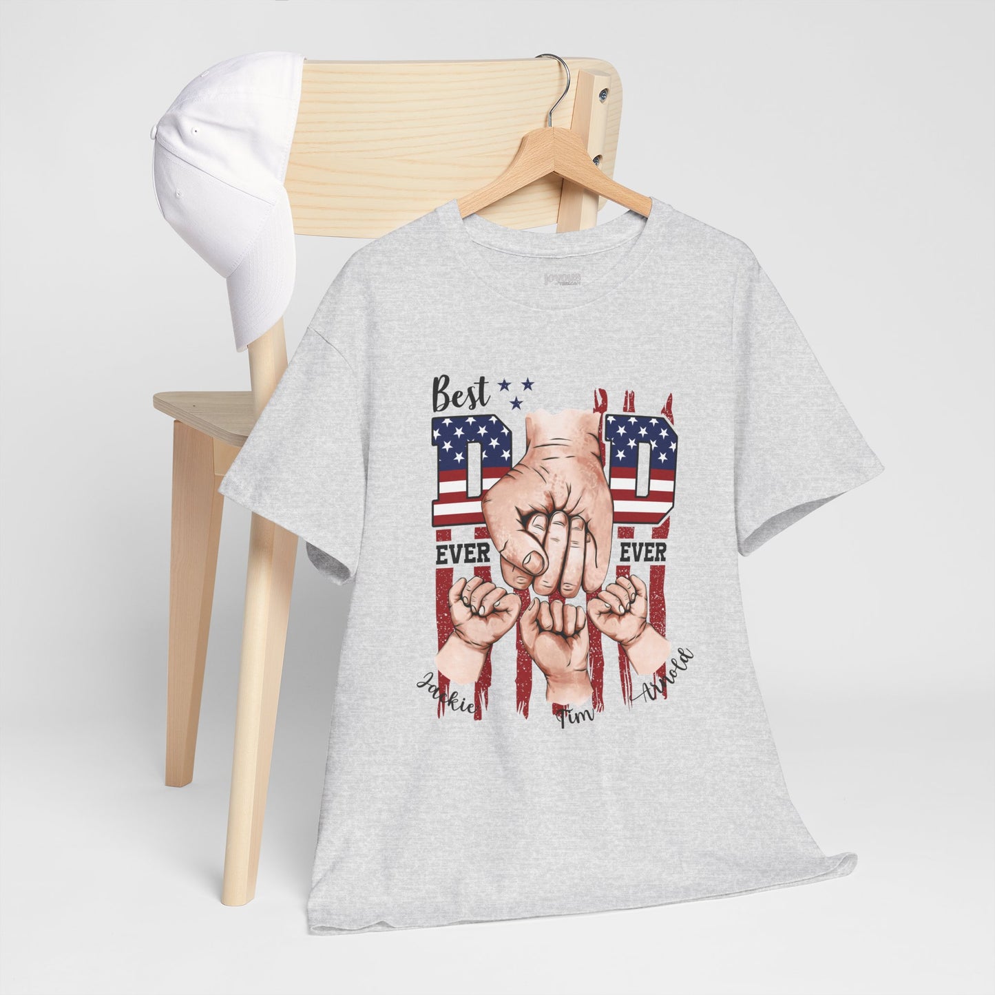 Custom Dad Heavy Cotton Tee with Kids Name - Personalized Gift for Dad