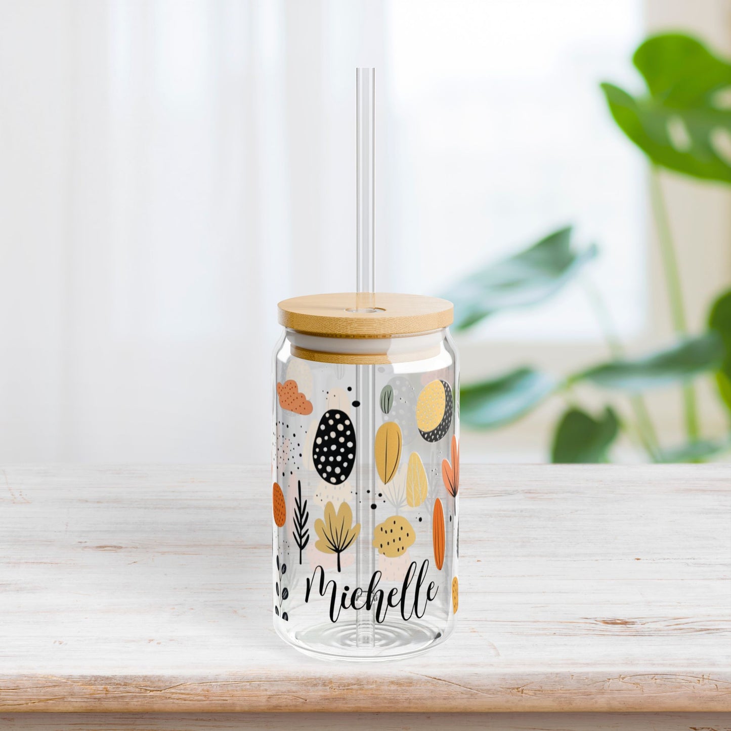 Boho Personalized Floral Sipper Glass with First Name - Custom Name Gifts A-Z