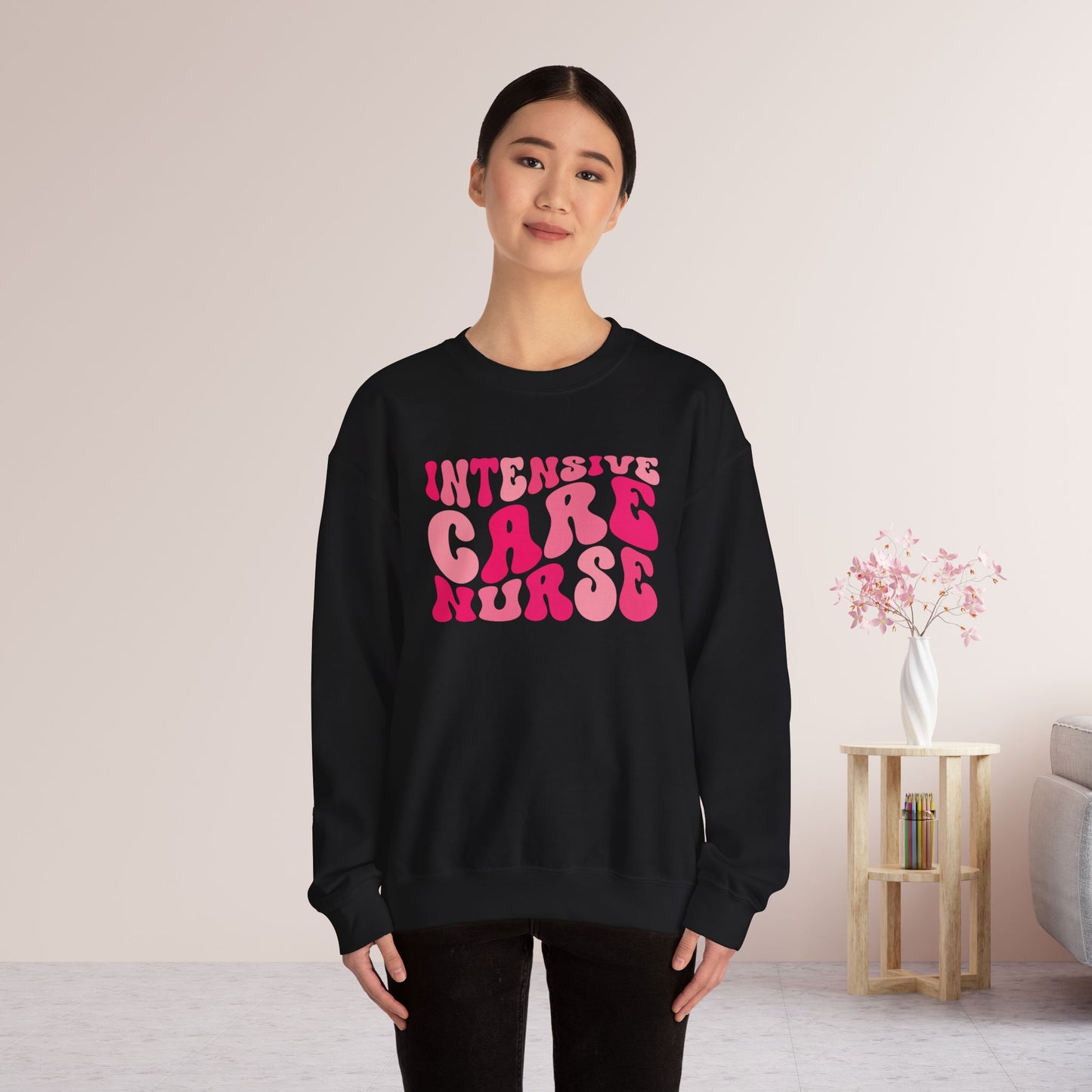 Groovy Pink ICU Nurse Crewneck Sweatshirt