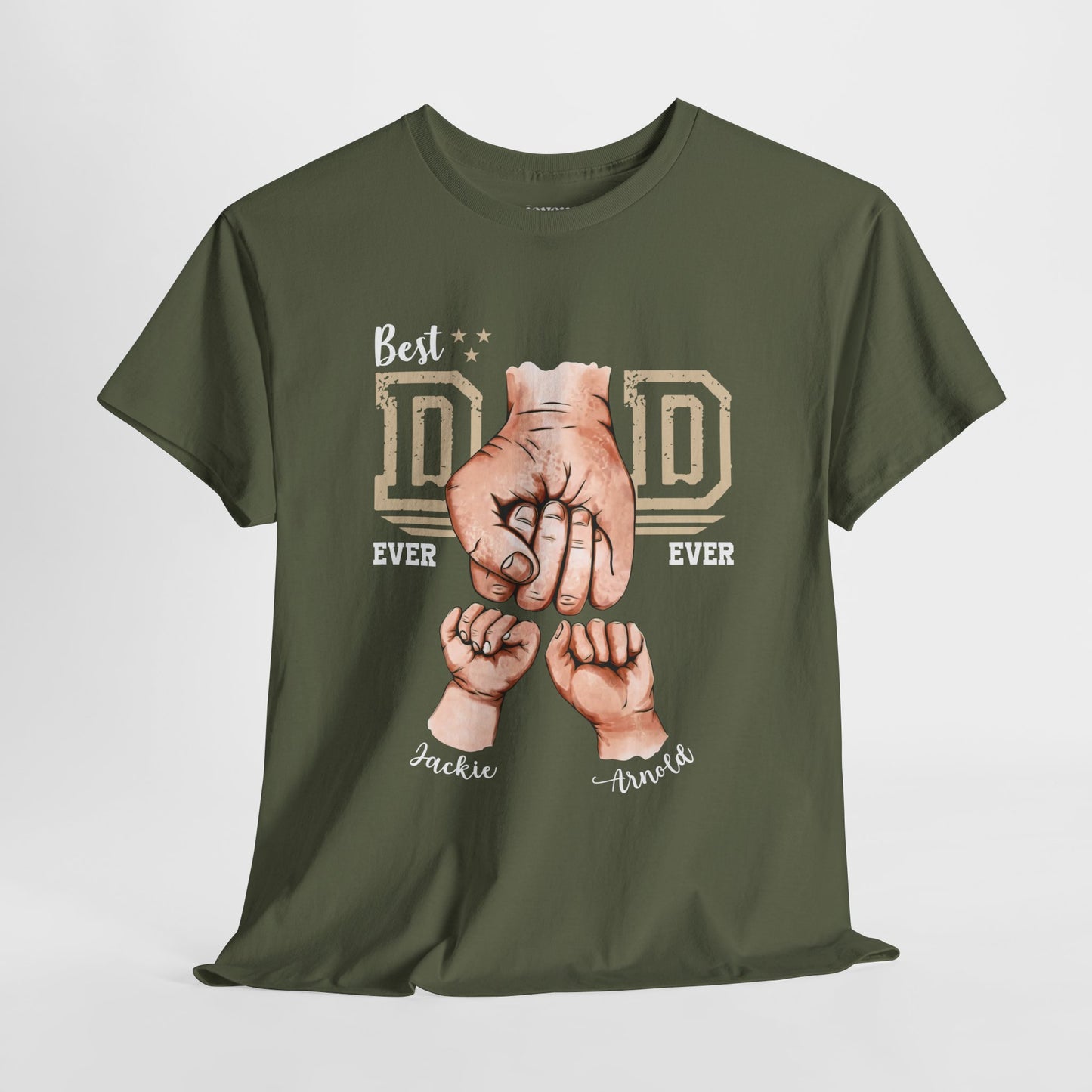 Custom Dad Heavy Cotton Tee with Kids Name - Personalized Gift for Dad