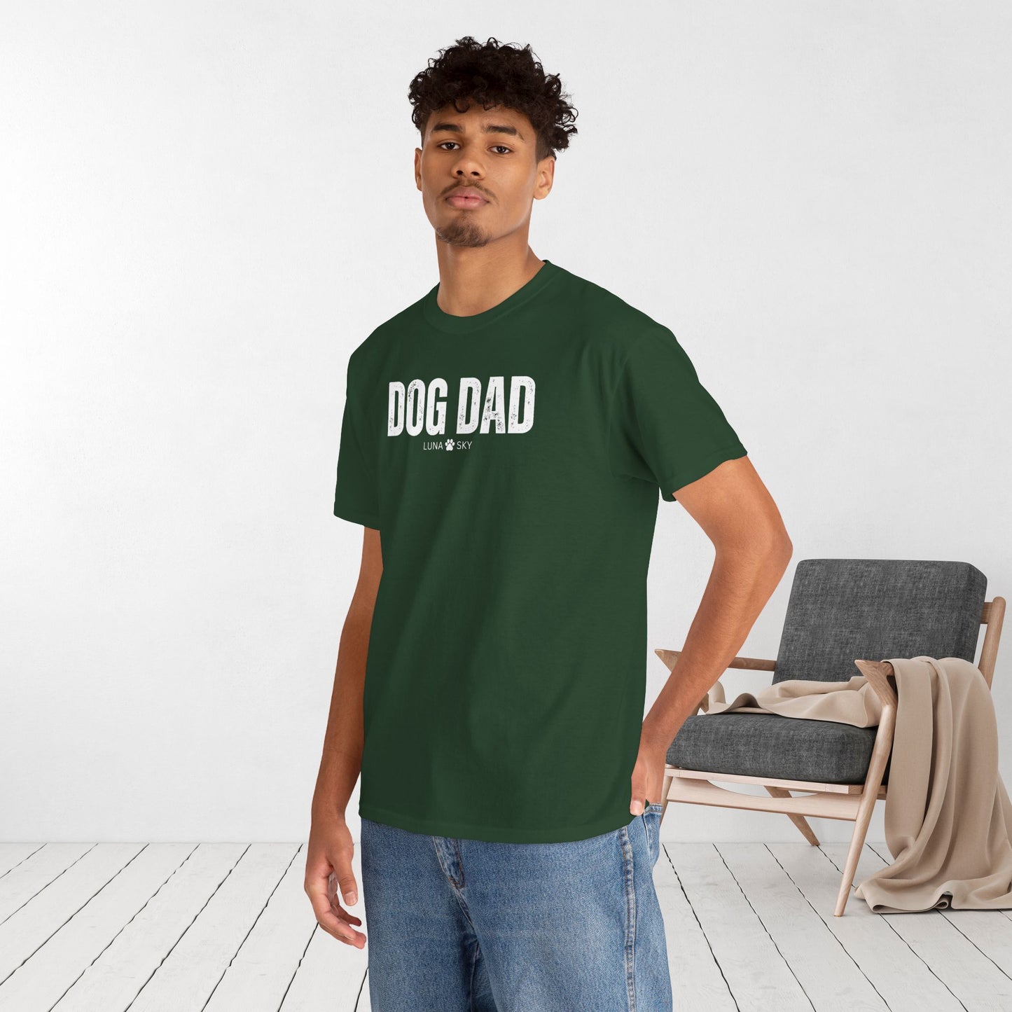 Custom Dog Dad Heavy Cotton Tee with Dogs Name - Personalized Dog Lover Gift