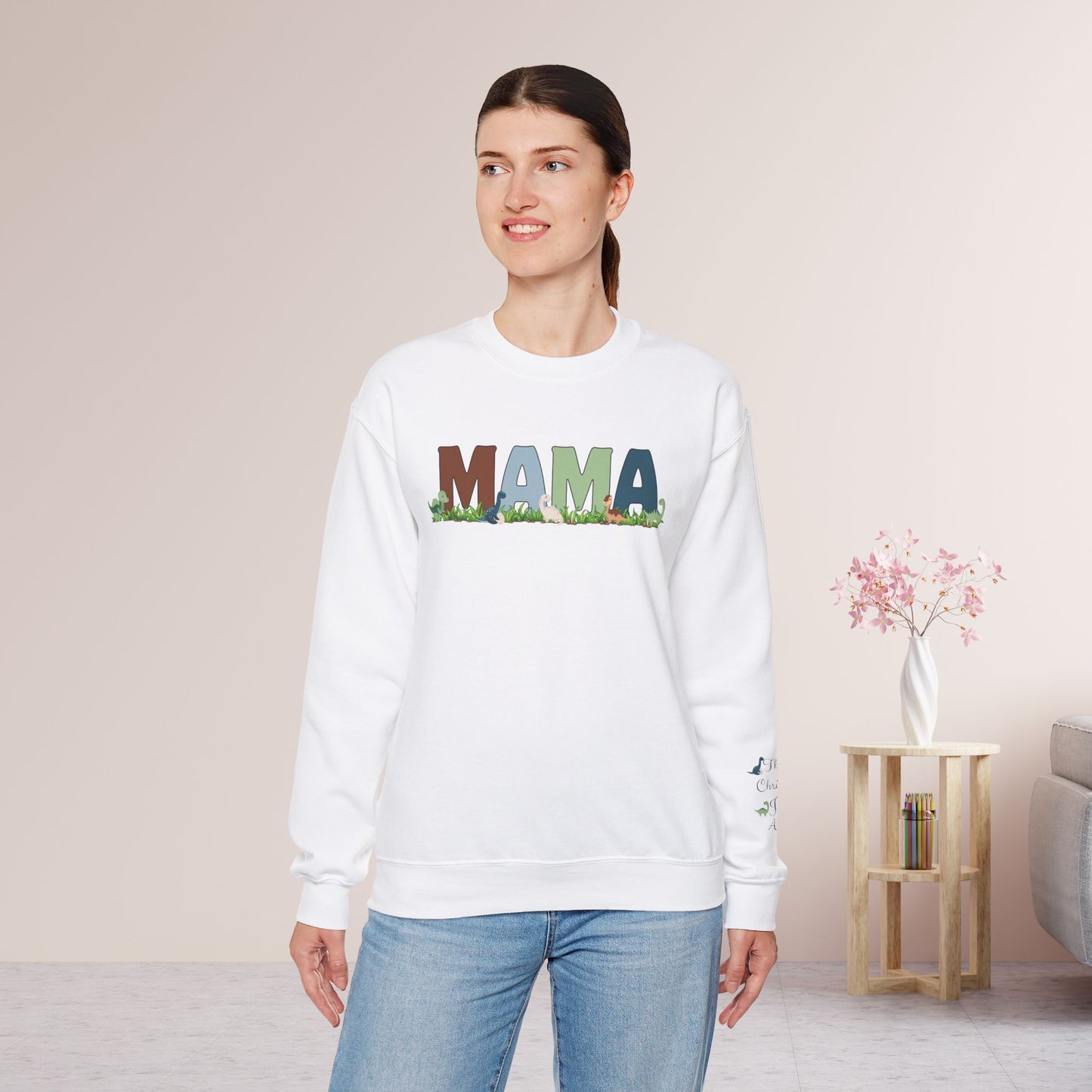 Custom Dinosaur Mama Sweatshirt with Kids Name - Personalized Gift for Mom