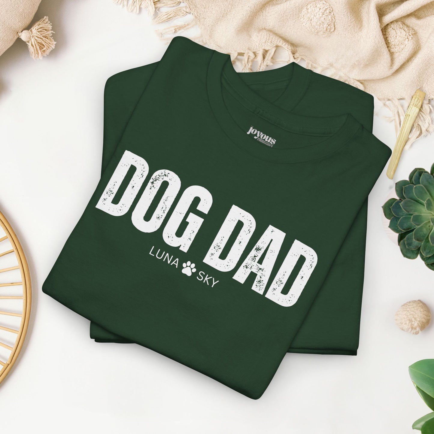 Custom Dog Dad Heavy Cotton Tee with Dogs Name - Personalized Dog Lover Gift