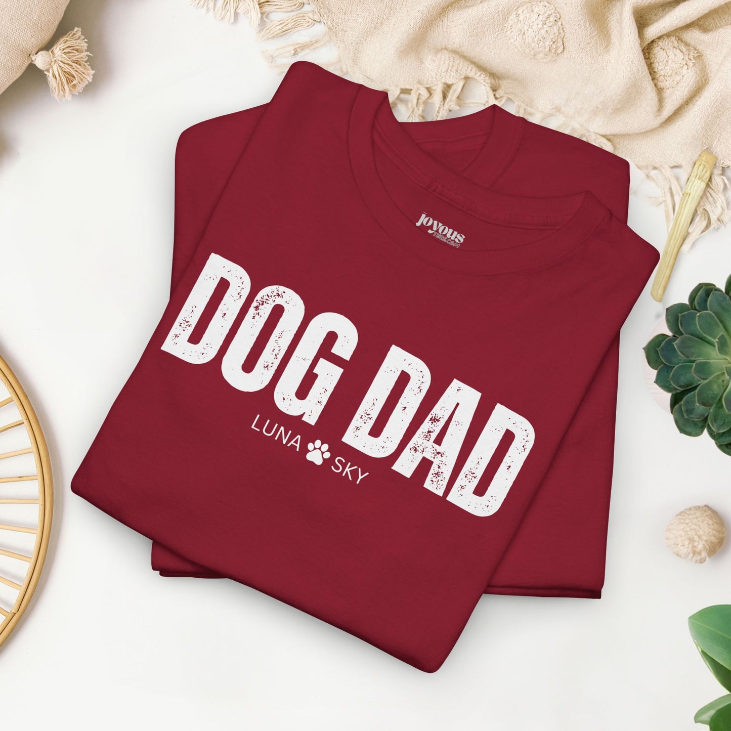 Custom Dog Dad Heavy Cotton Tee with Dogs Name - Personalized Dog Lover Gift