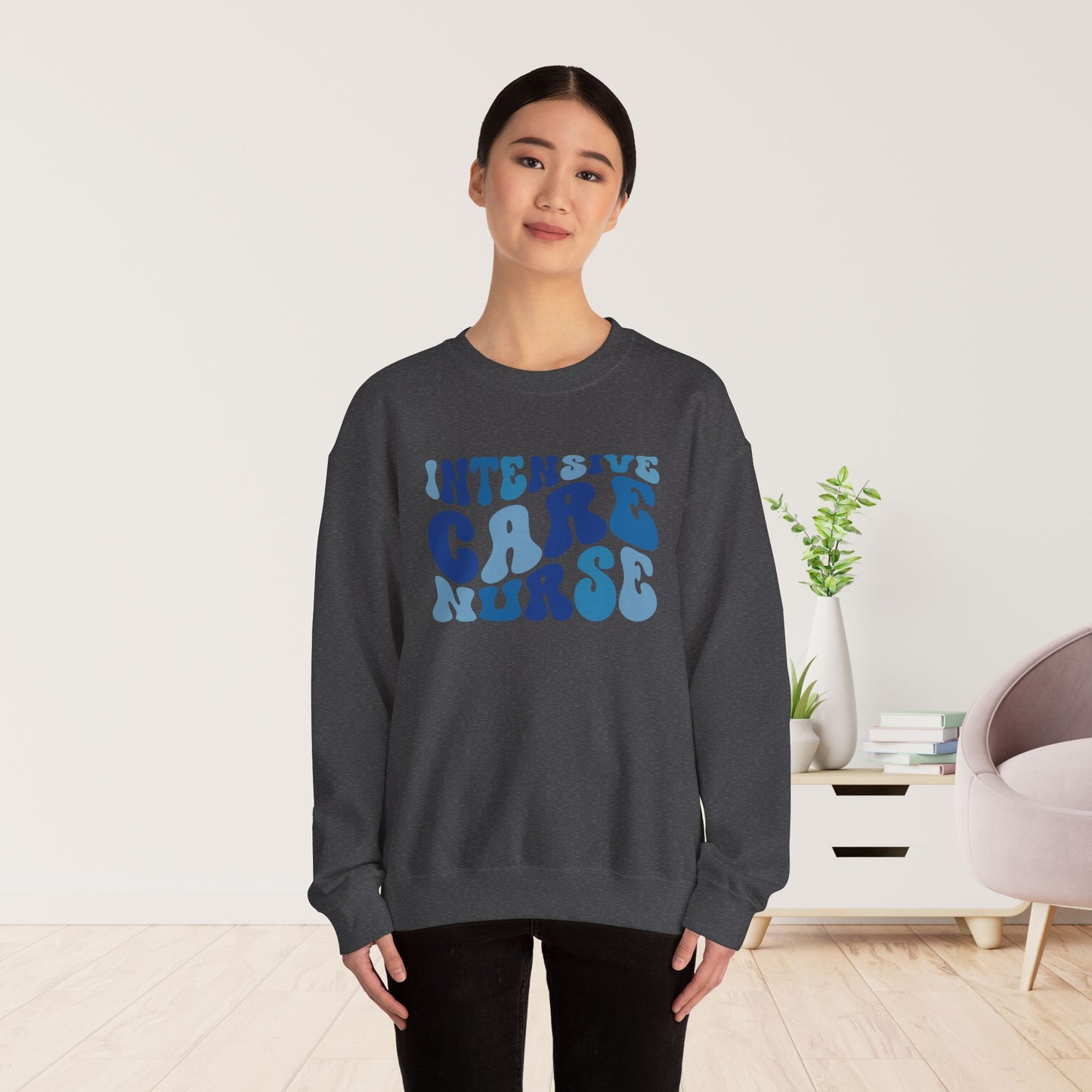 Groovy Blue ICU Nurse Crewneck Sweatshirt