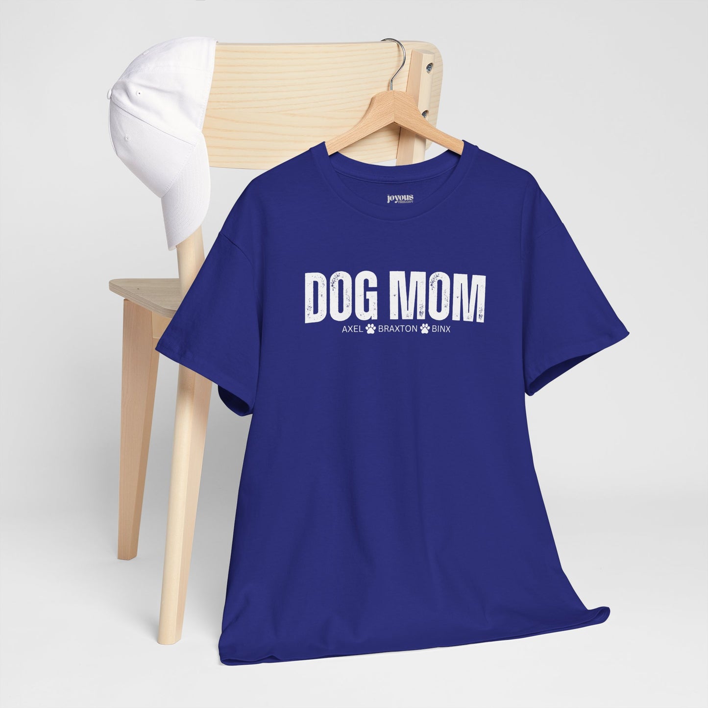 Custom Dog Mom Heavy Cotton Tee with Dogs Name - Personalized Dog Lover Gift