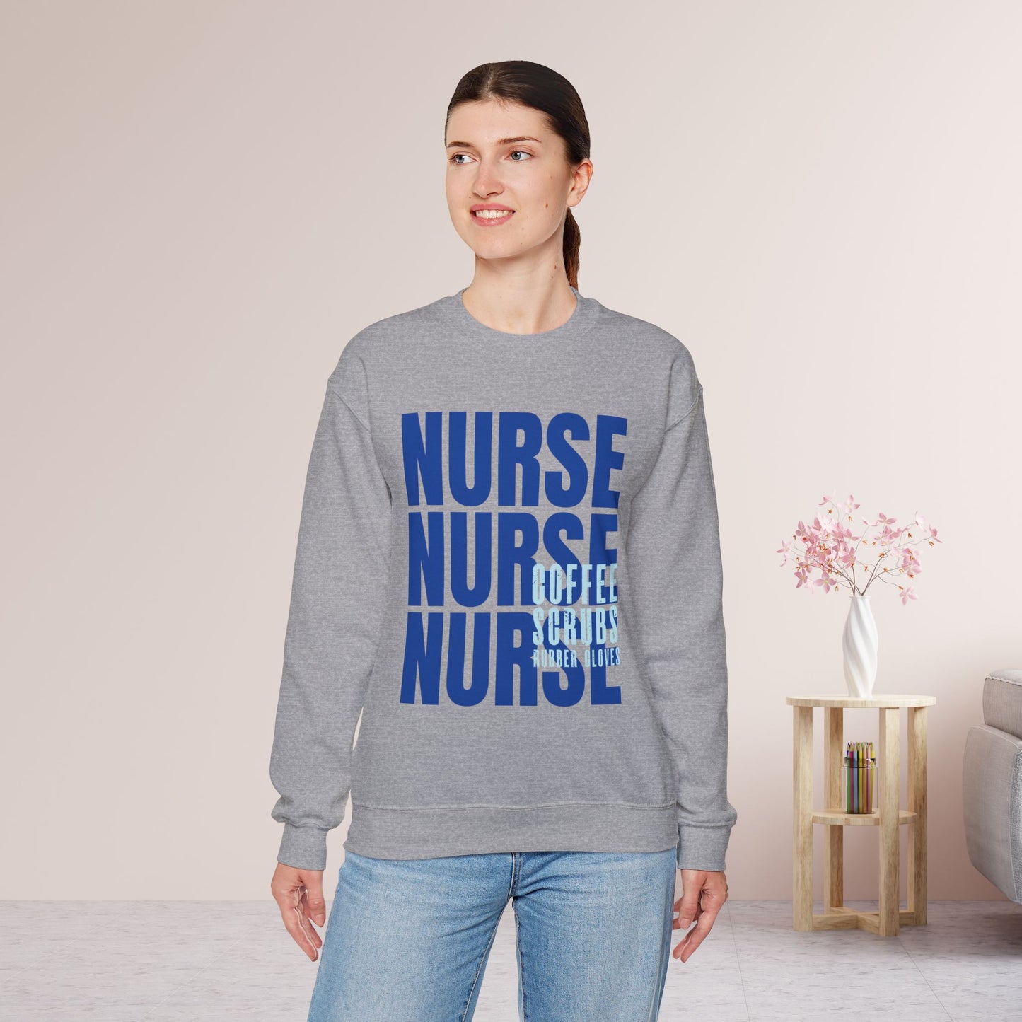 Blue Nurse Sweatshirt - Coffee Scrubs Rubber Gloves Crewneck