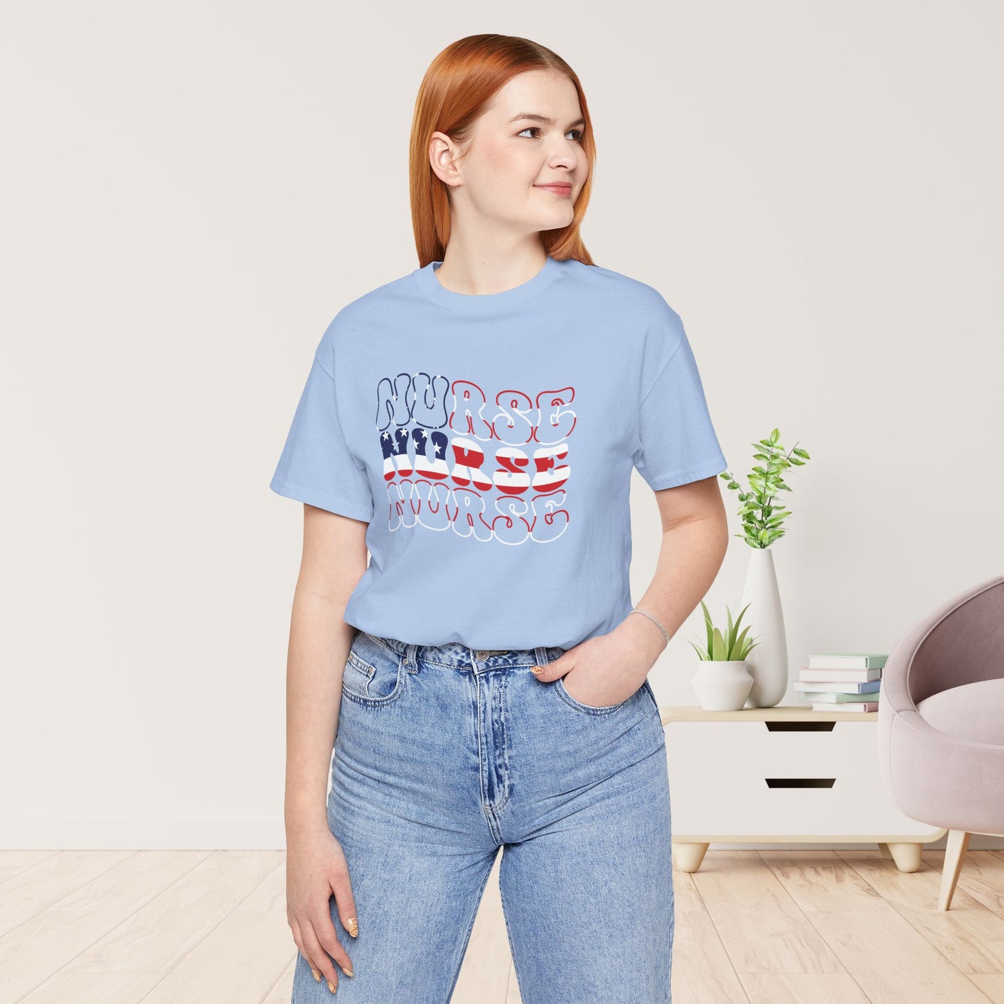 Groovy Patriotic Nurse Shirt - 4th of July Registered Nurse Soft Cotton Tee