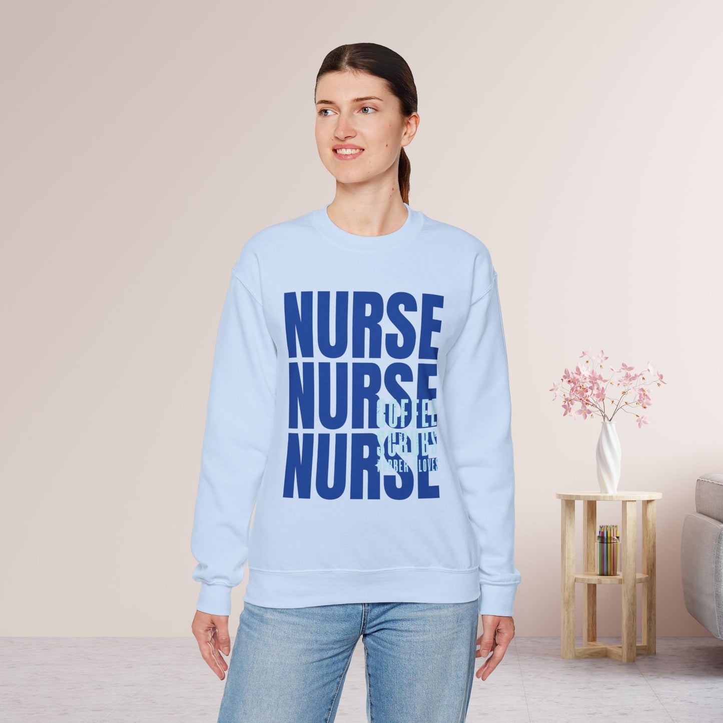 Blue Nurse Sweatshirt - Coffee Scrubs Rubber Gloves Crewneck