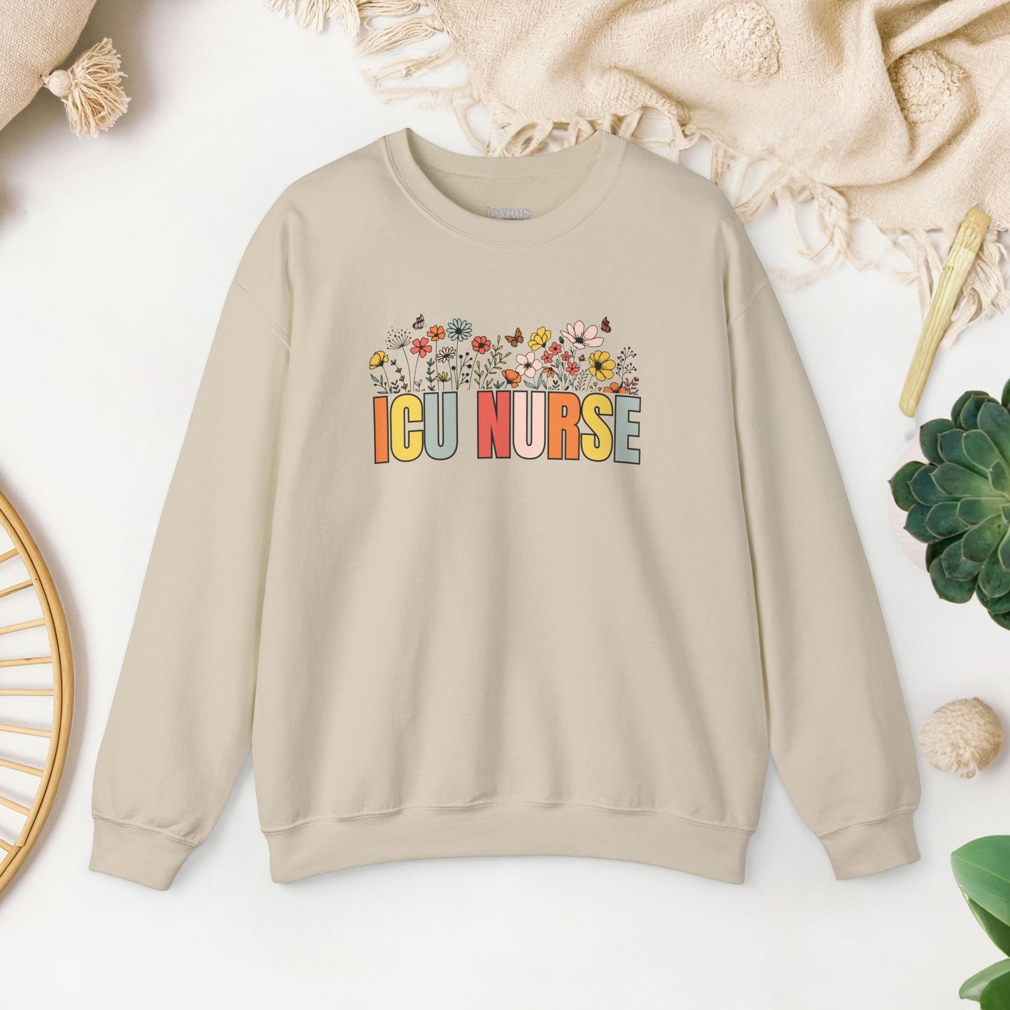 Spring ICU Nurse Sweatshirt with Flowers for Intensive Care Nurse