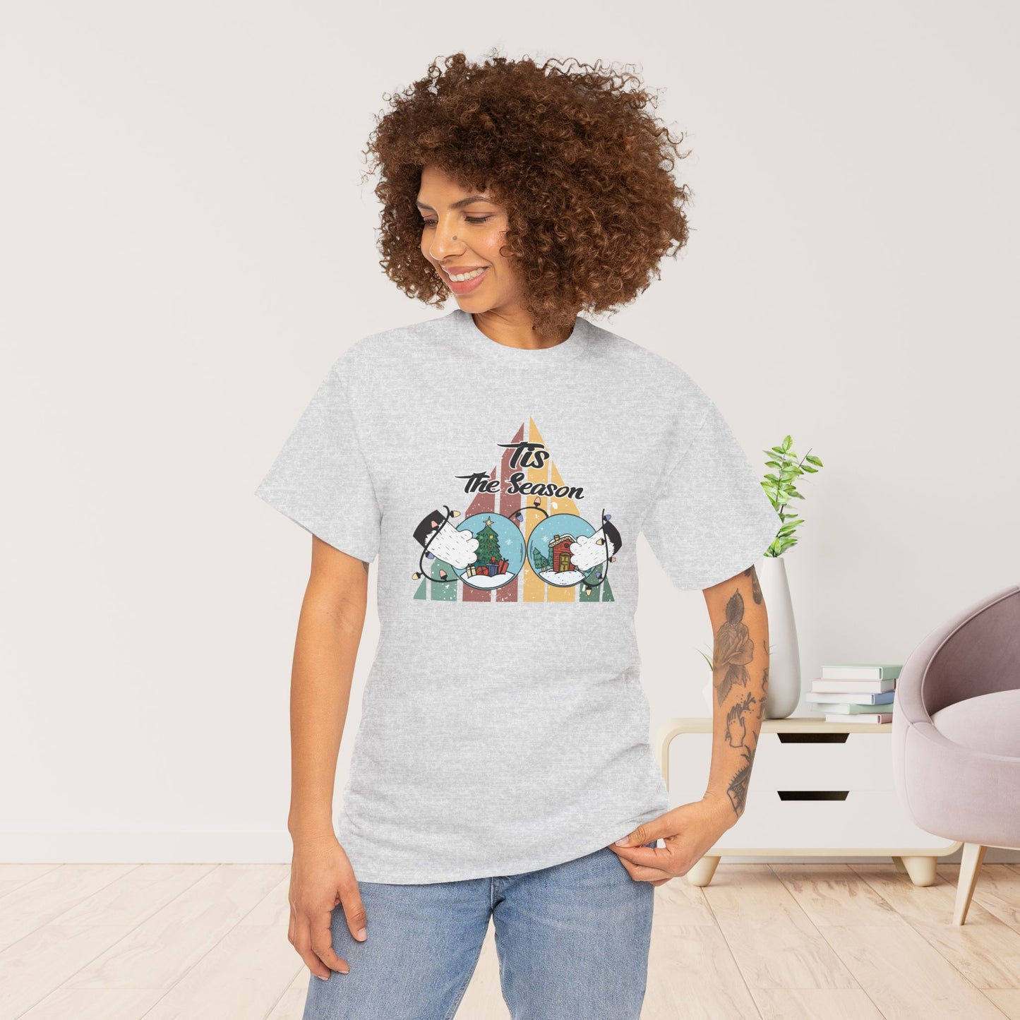 Tis The Season Funny Cat Christmas Heavy Cotton Tee - Cat Lovers Christmas Gift