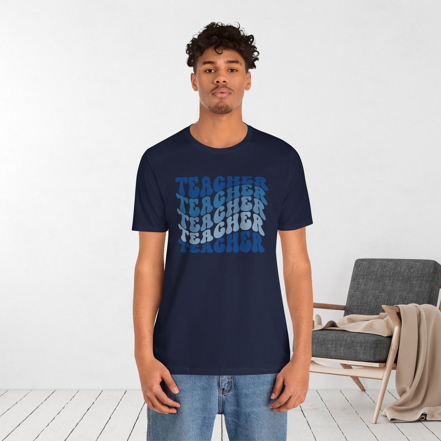Groovy Blue Teacher Shirt - Retro School Teacher Soft Cotton Tee