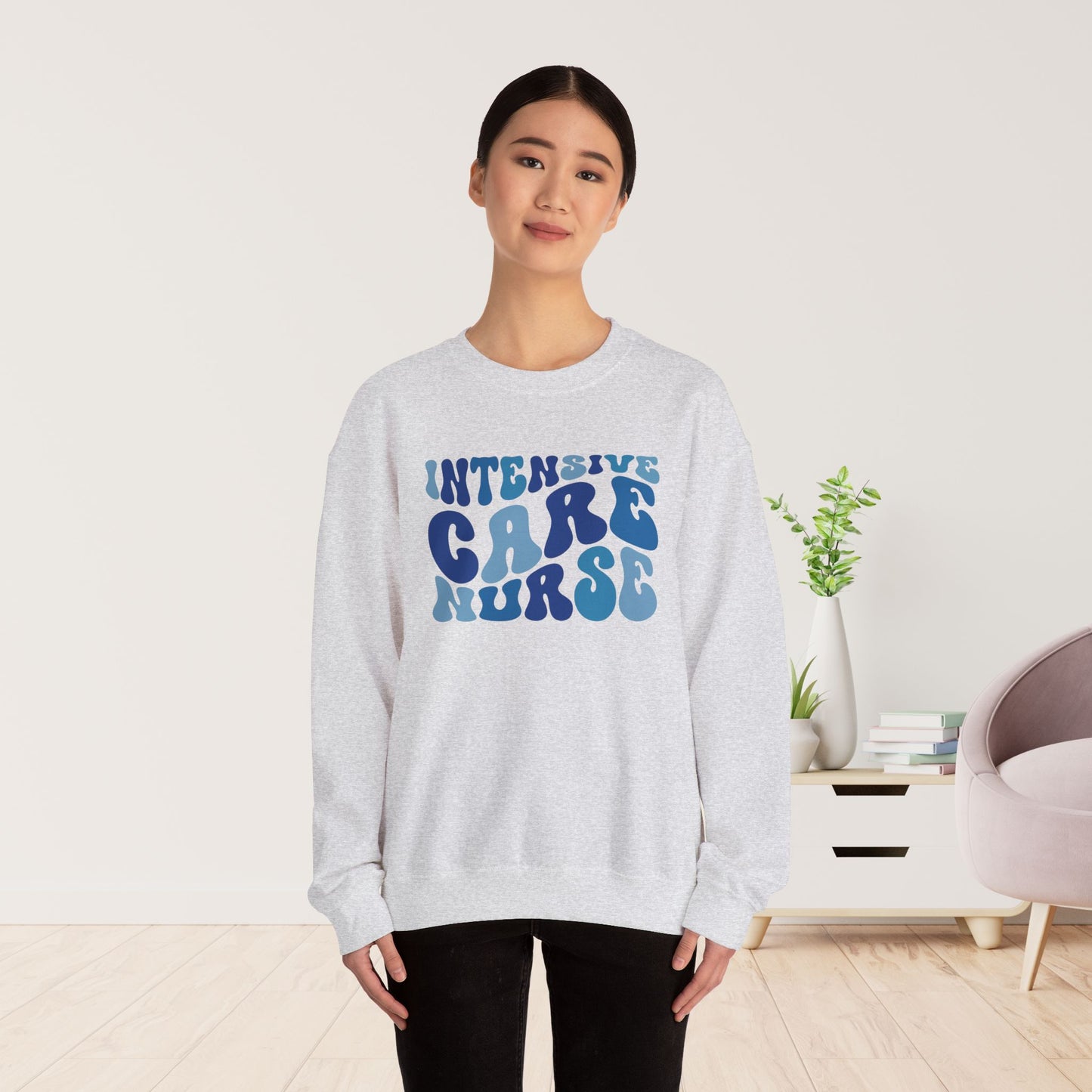 Groovy Blue ICU Nurse Crewneck Sweatshirt