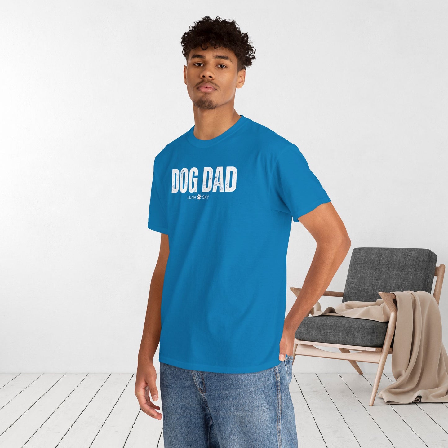 Custom Dog Dad Heavy Cotton Tee with Dogs Name - Personalized Dog Lover Gift