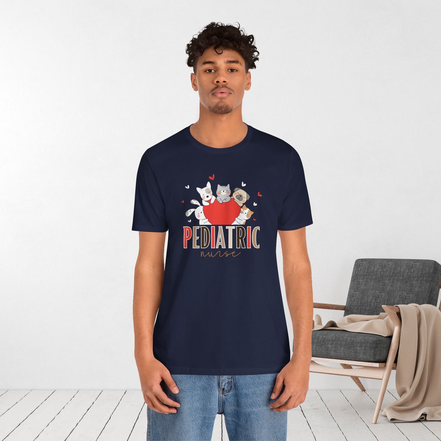 Pediatric Nurse Soft Cotton Tee with Cute Dogs and Cats for PEDS Nurse
