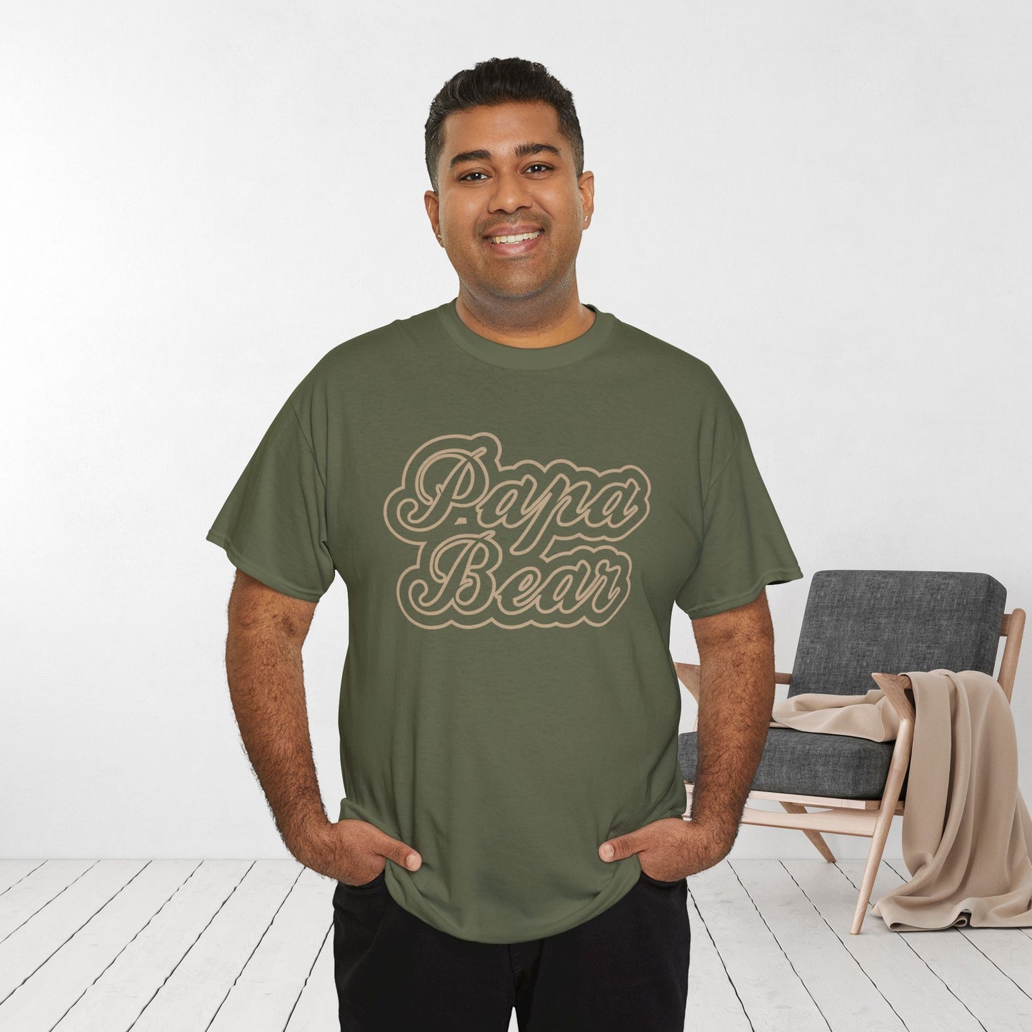 Papa Bear Heavy Cotton Tee - Gift for Dad for Father's Day