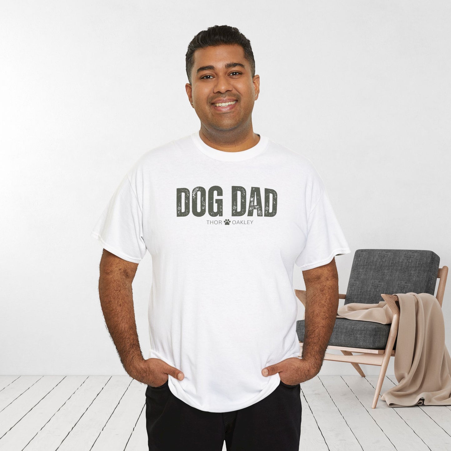 Custom Dog Dad Heavy Cotton Tee with Dogs Name - Personalized Dog Lover Gift