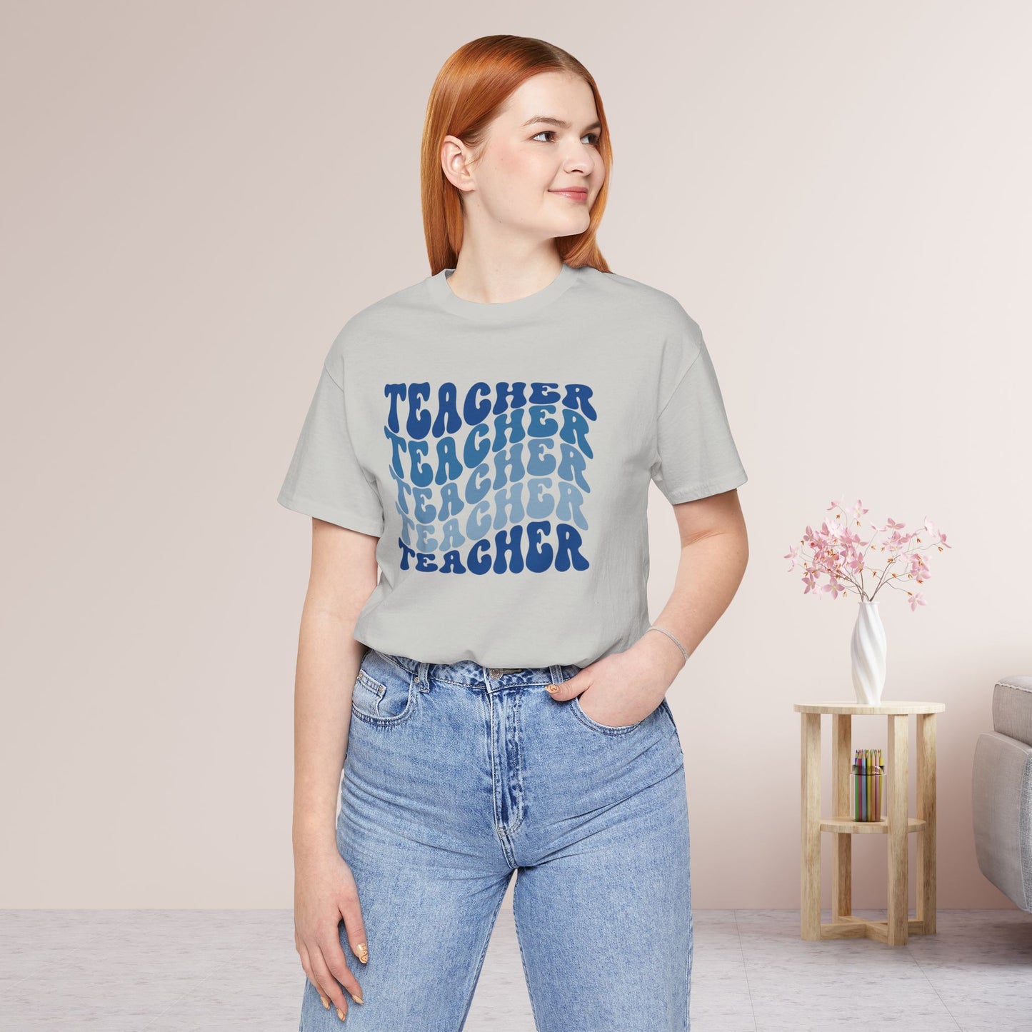 Groovy Blue Teacher Shirt - Retro School Teacher Soft Cotton Tee