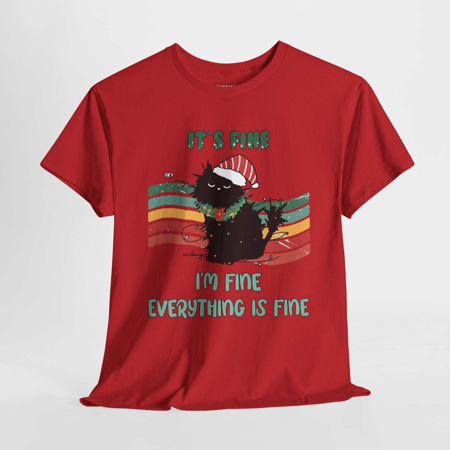 It's Fine Funny Cat Christmas Heavy Cotton Tee - Cat Lovers Christmas Gift