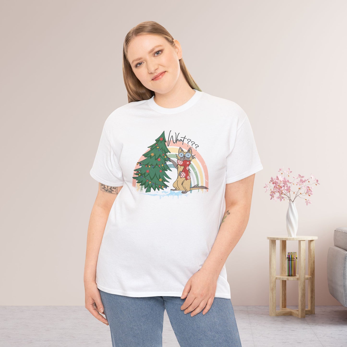 What??? Funny Cat Christmas Heavy Cotton Tee - Cat Lovers Christmas Gift