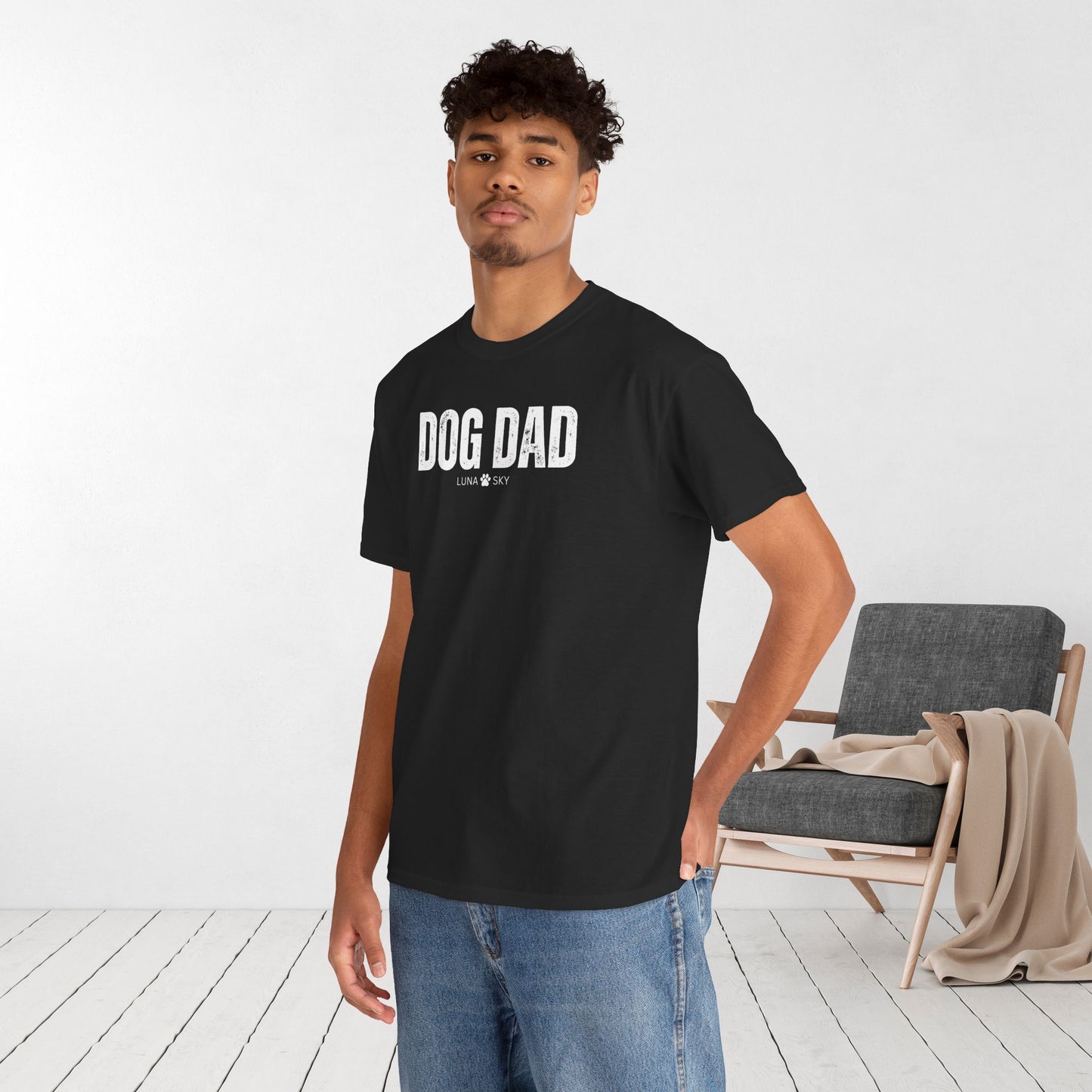 Custom Dog Dad Heavy Cotton Tee with Dogs Name - Personalized Dog Lover Gift