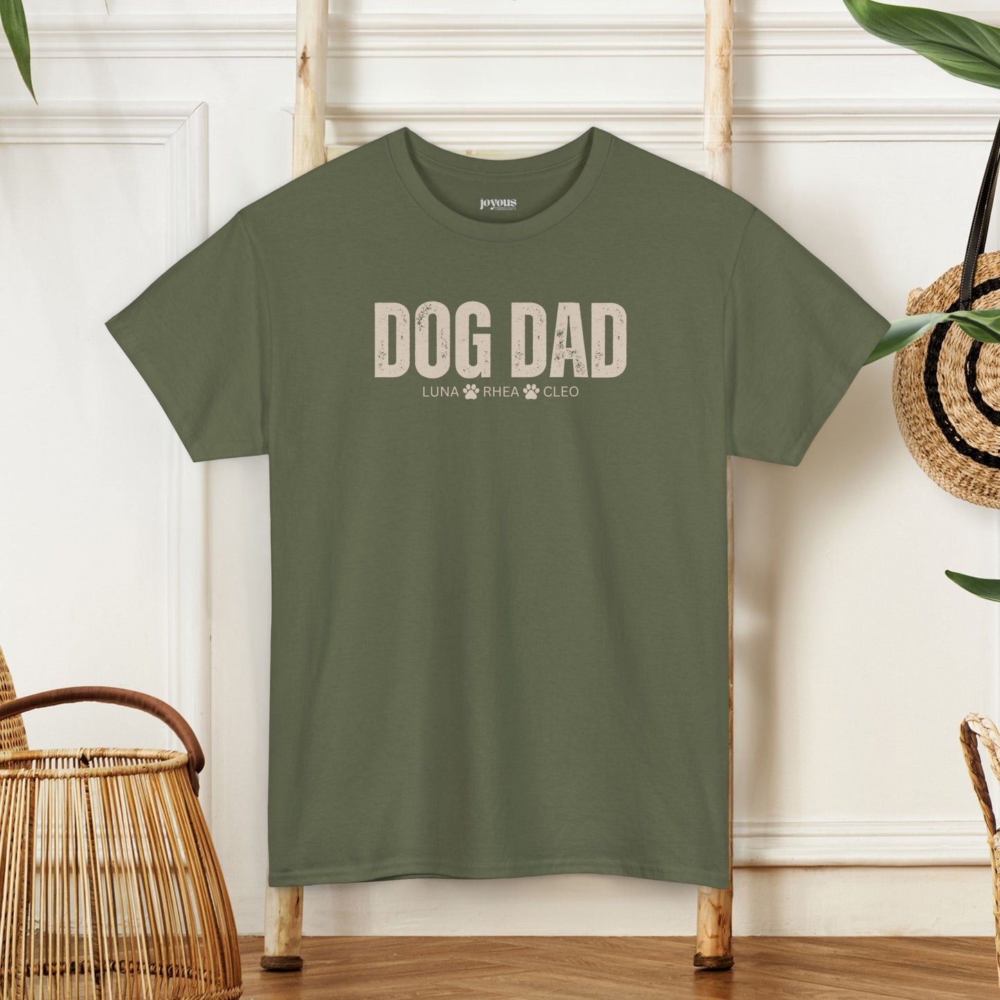 Custom Dog Dad Heavy Cotton Tee with Dogs Name - Personalized Dog Lover Gift
