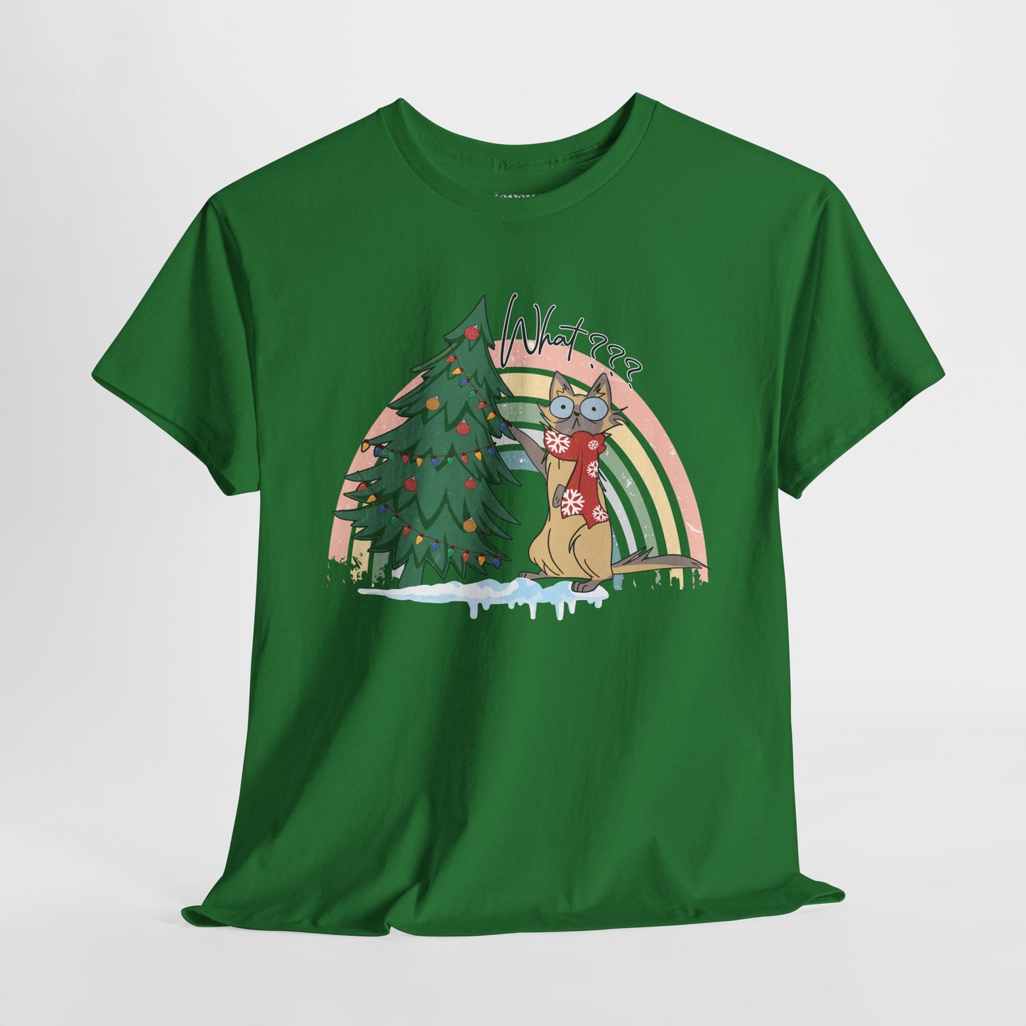 What??? Funny Cat Christmas Heavy Cotton Tee - Cat Lovers Christmas Gift