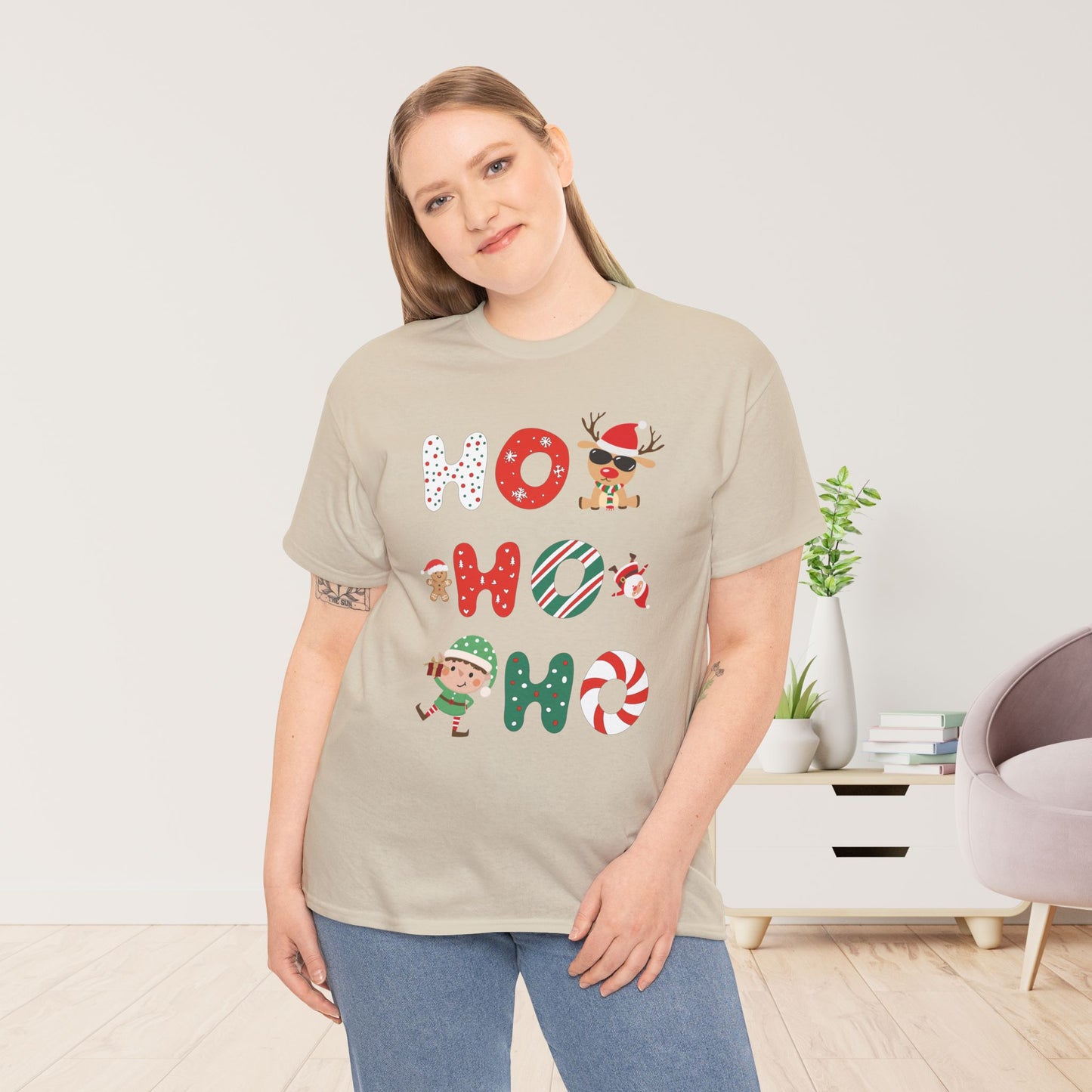 Ho Ho Ho Christmas Shirt - Matching Family Christmas Heavy Cotton Tee