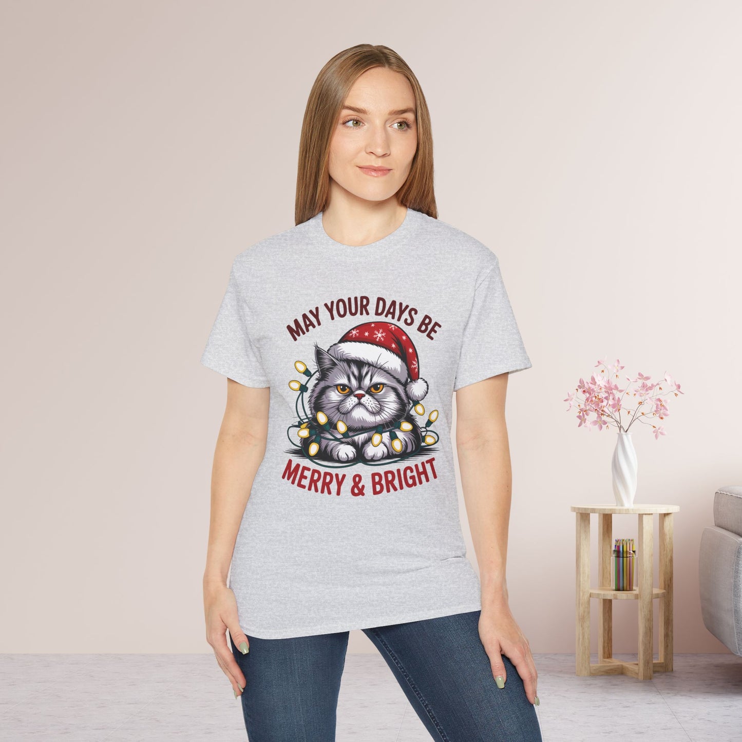 May Your Days Be Merry & Bright Christmas Cat Ultra Cotton Tee