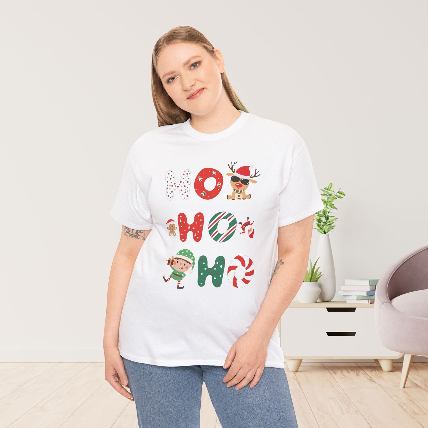 Ho Ho Ho Christmas Shirt - Matching Family Christmas Heavy Cotton Tee