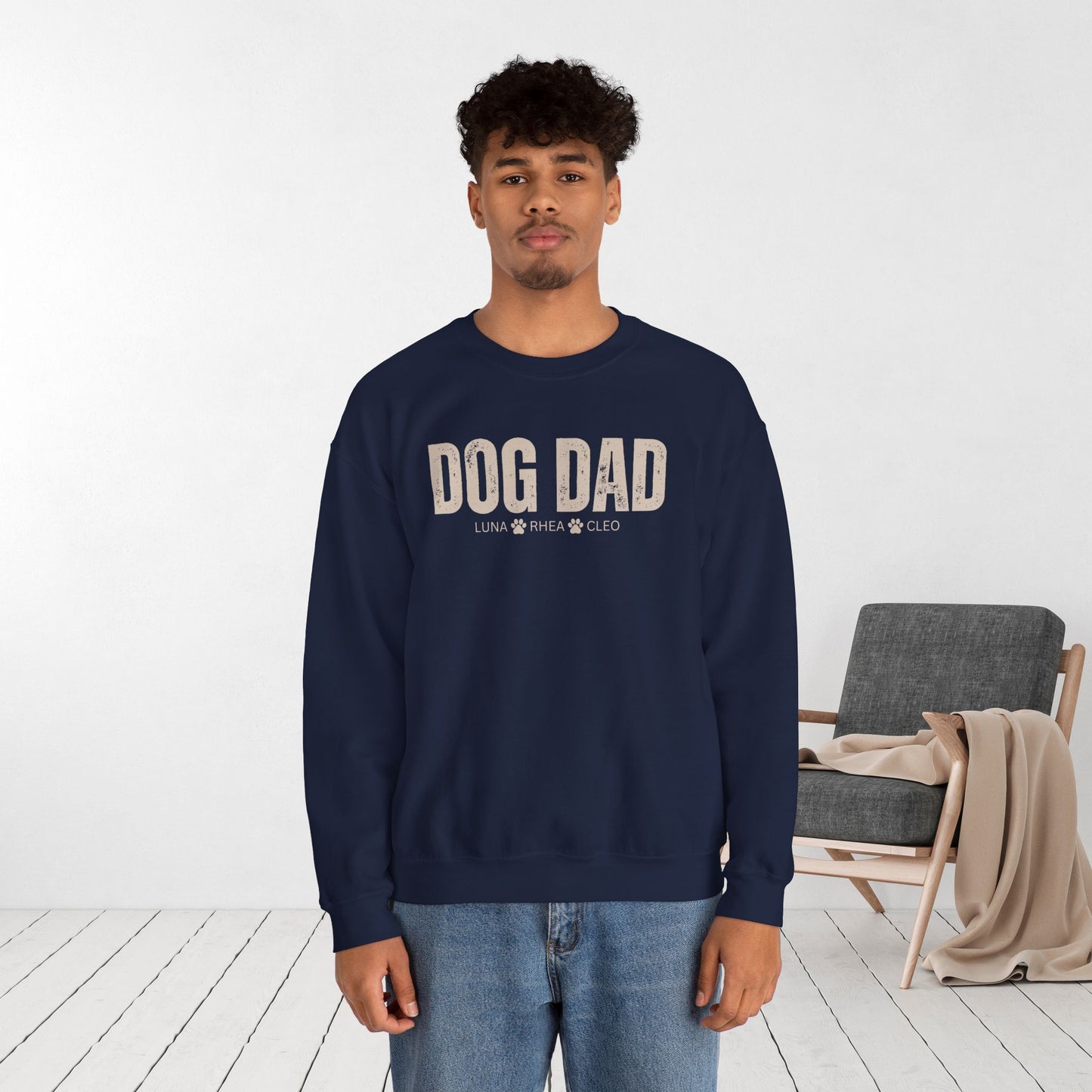 Custom Dog Dad Sweatshirt with Dogs Name - Personalized Gift for Dog Dad