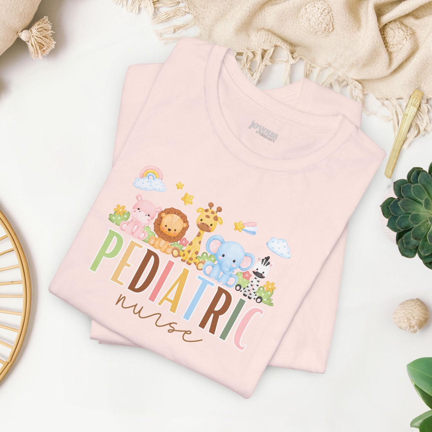 Cute Pediatric Nurse Soft Cotton Tee with Safari Animals for PEDS Nurse