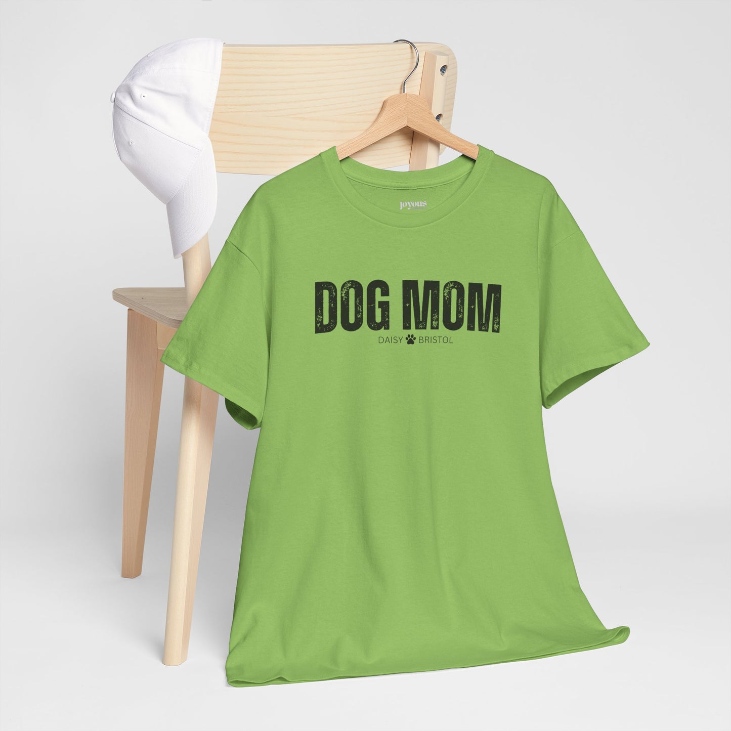 Custom Dog Mom Heavy Cotton Tee with Dogs Name - Personalized Dog Lover Gift