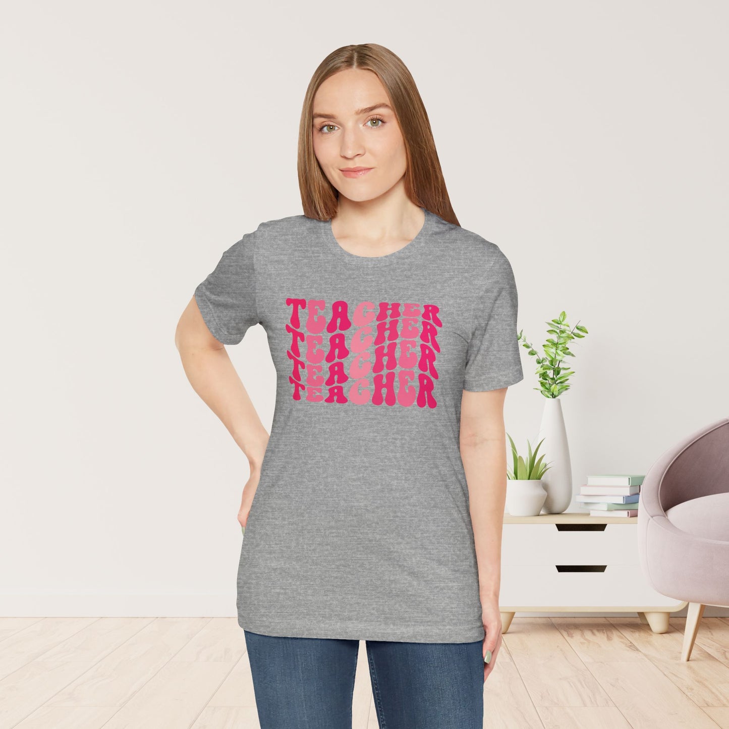 Groovy Pink Teacher Soft Cotton Tee for School Teachers