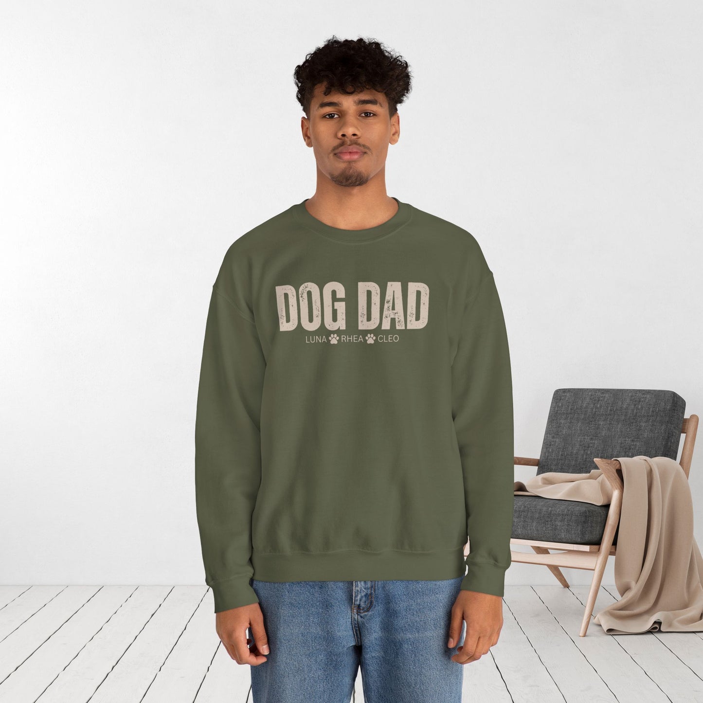 Custom Dog Dad Sweatshirt with Dogs Name - Personalized Gift for Dog Dad