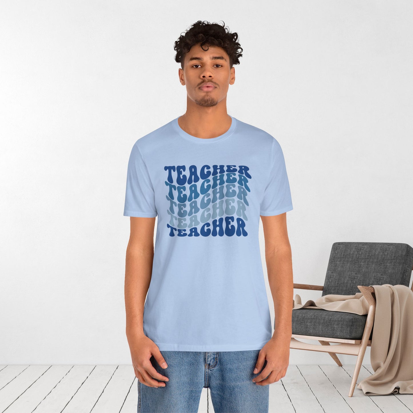 Groovy Blue Teacher Shirt - Retro School Teacher Soft Cotton Tee