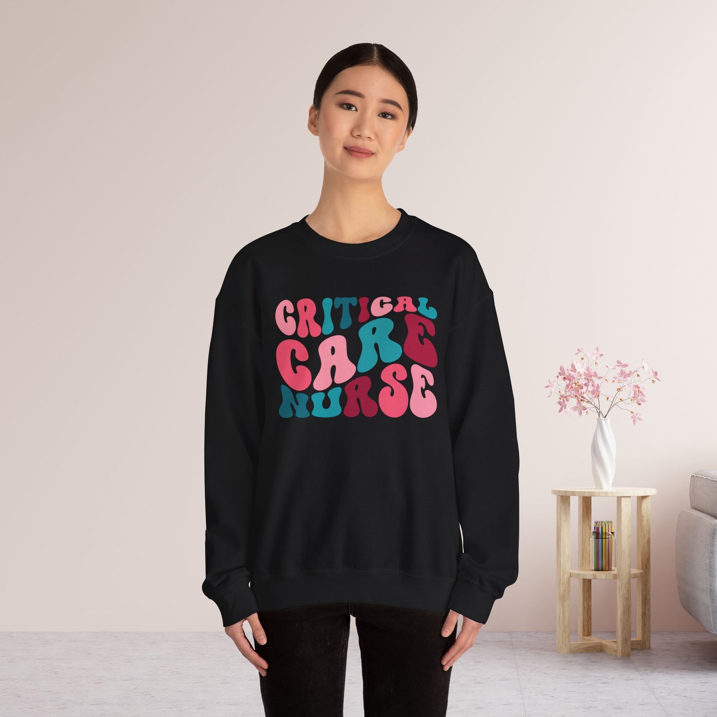 Groovy Colorful Critical Care Nurse Crewneck Sweatshirt