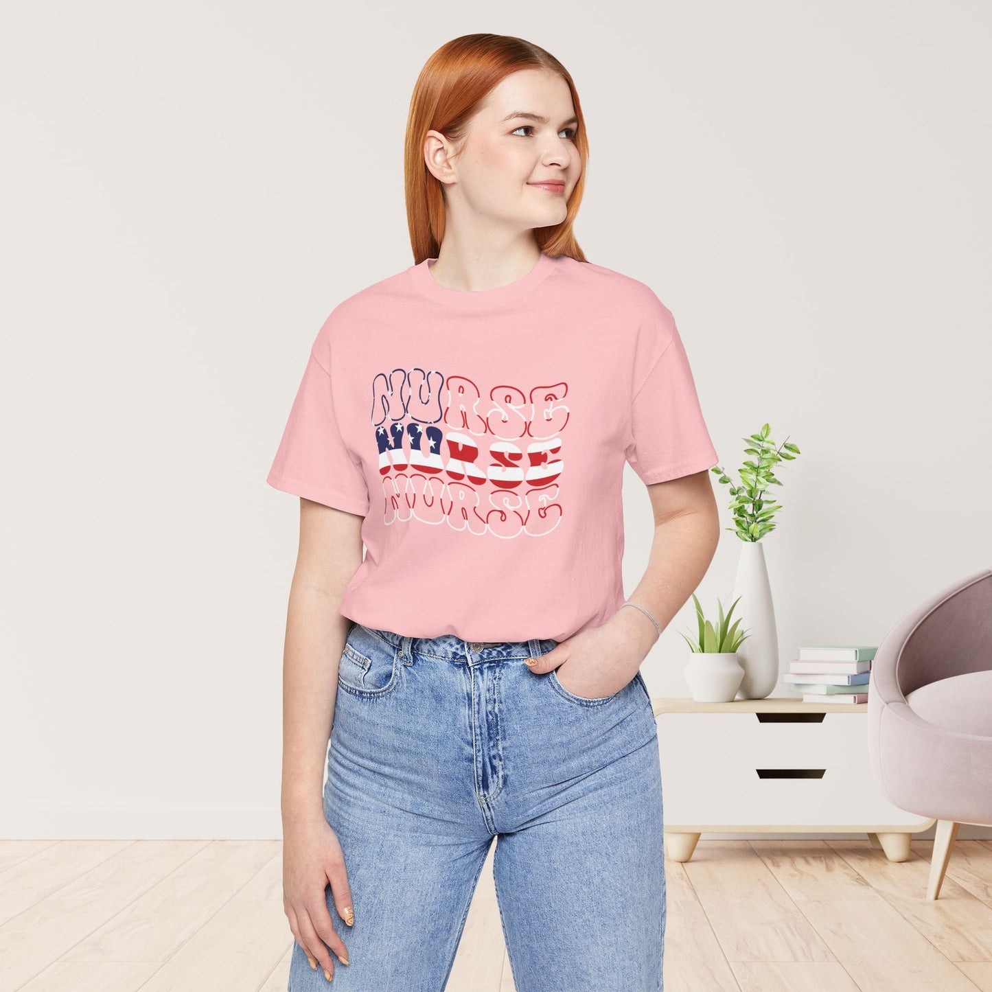 Groovy Patriotic Nurse Shirt - 4th of July Registered Nurse Soft Cotton Tee