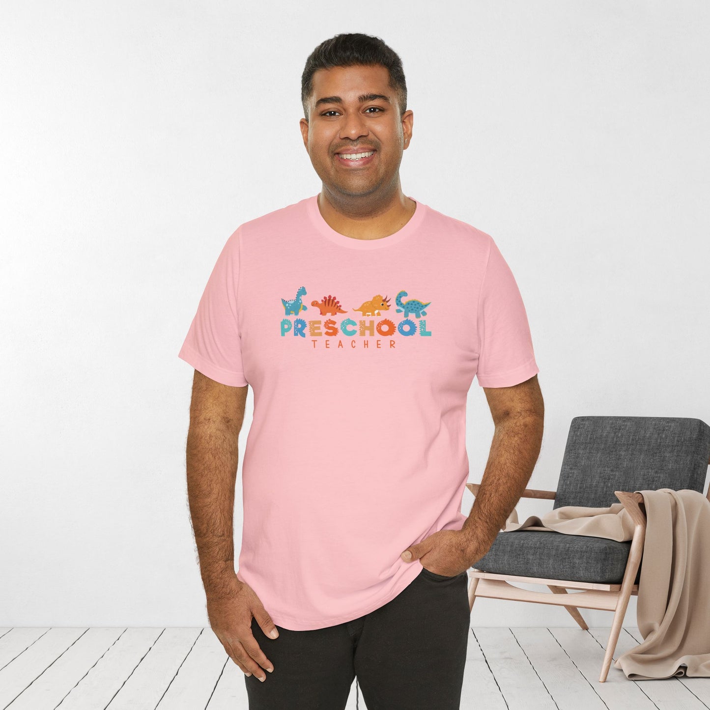 Preschool Teacher Soft Cotton Tee with Cute Dinosaurs