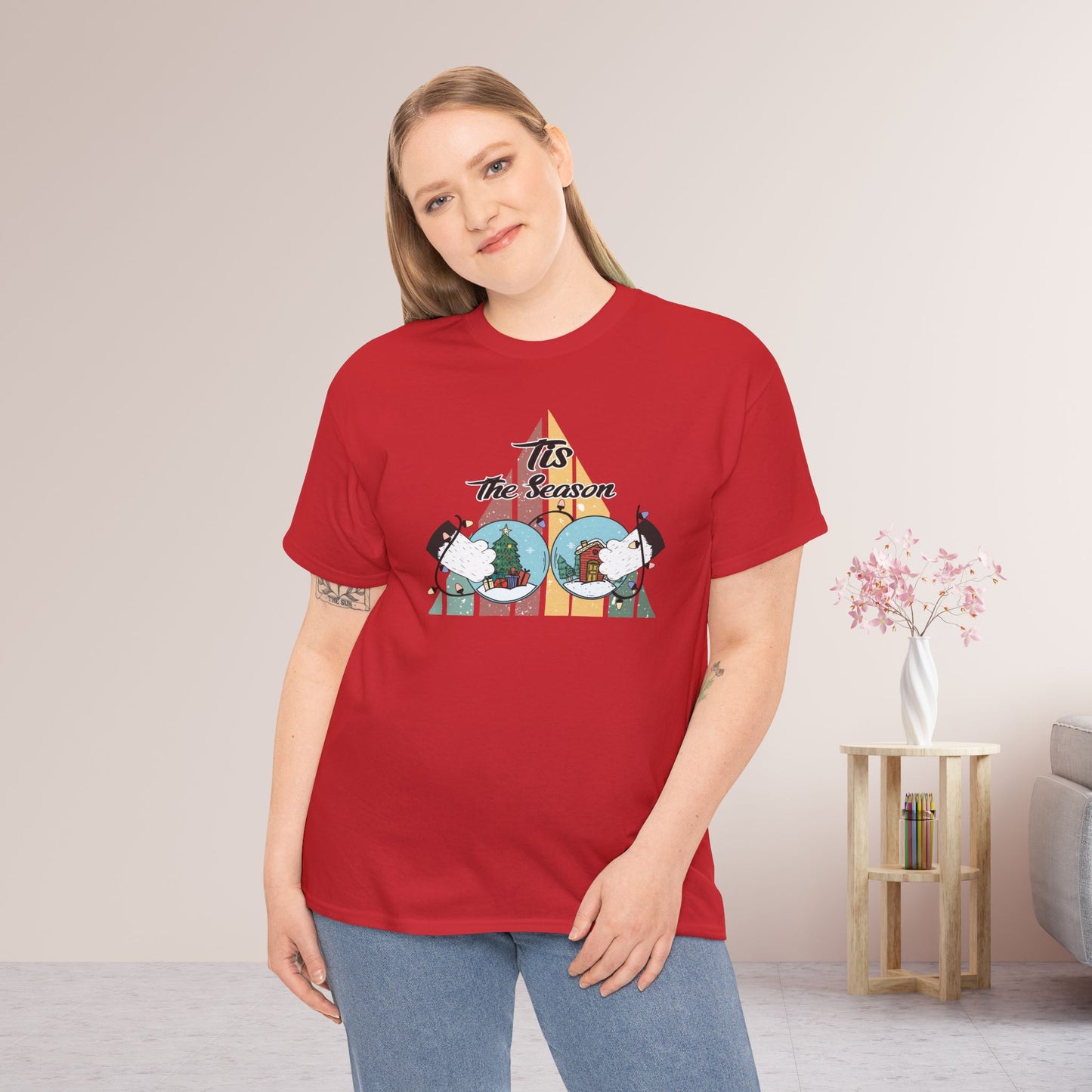 Tis The Season Funny Cat Christmas Heavy Cotton Tee - Cat Lovers Christmas Gift