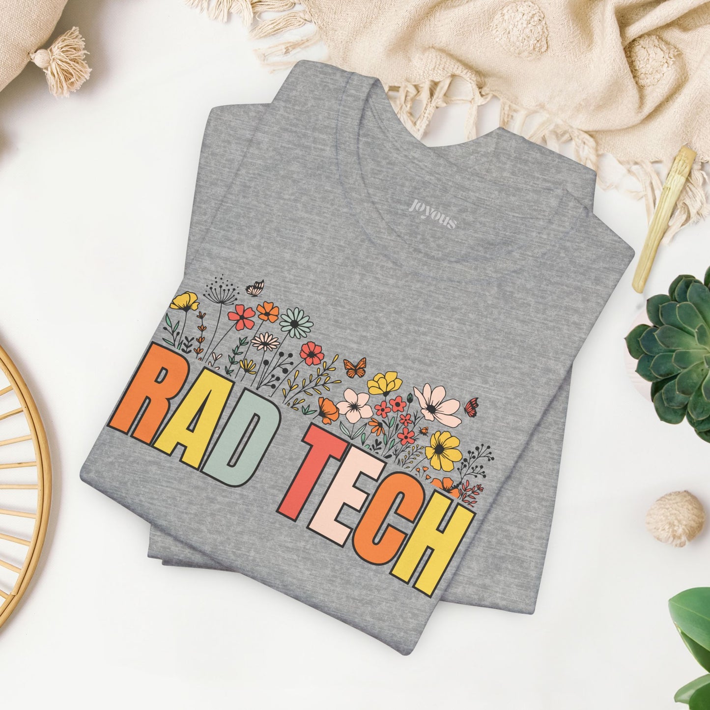 Rad Tech Soft Cotton Tee with Spring Flowers for Radiology Technician
