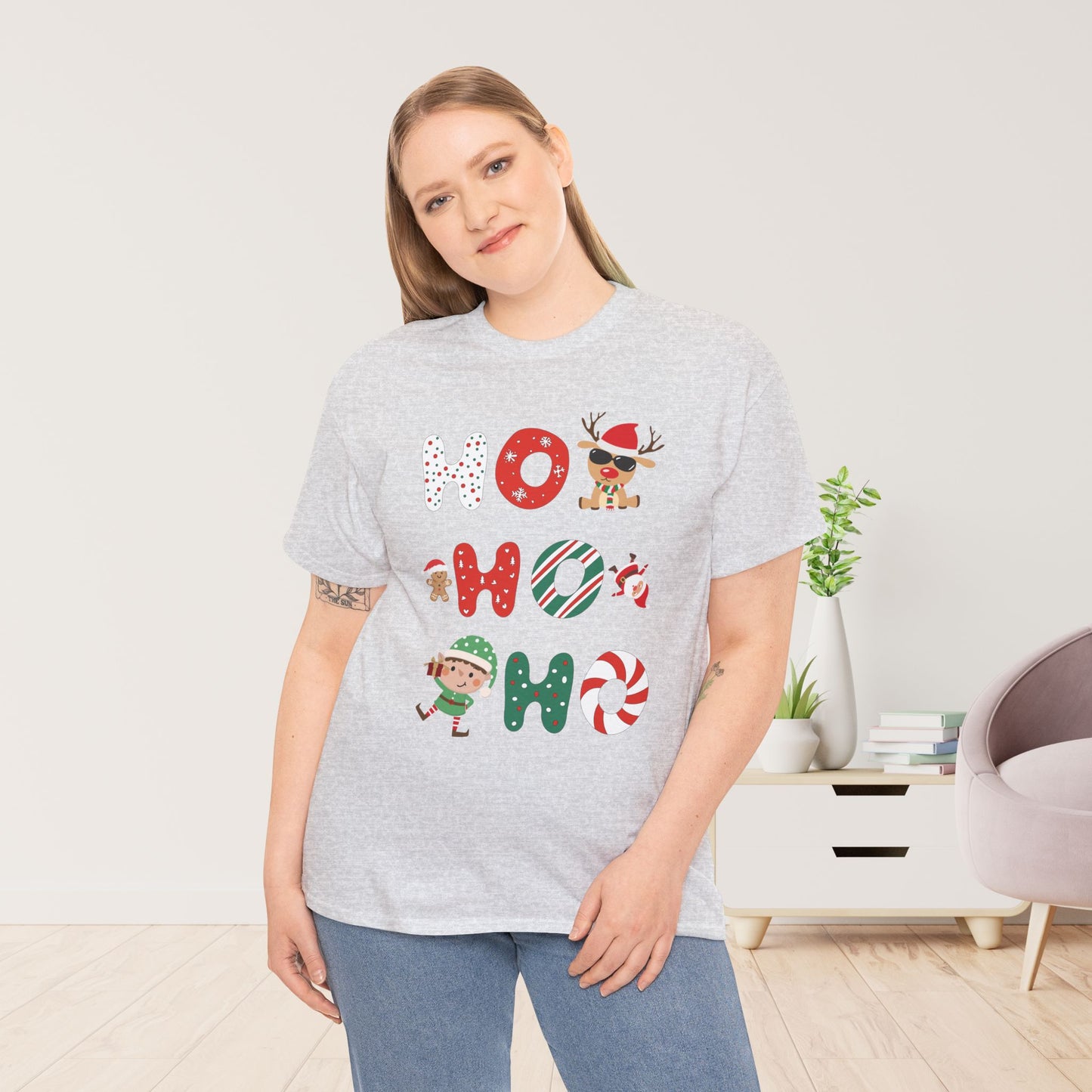 Ho Ho Ho Christmas Shirt - Matching Family Christmas Heavy Cotton Tee