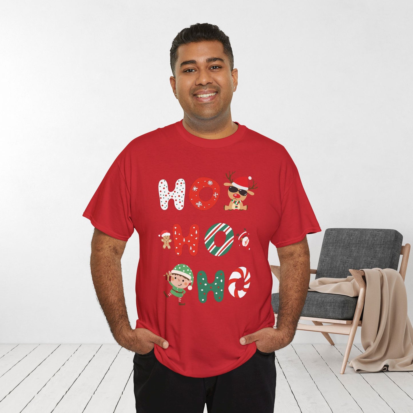 Ho Ho Ho Christmas Shirt - Matching Family Christmas Heavy Cotton Tee