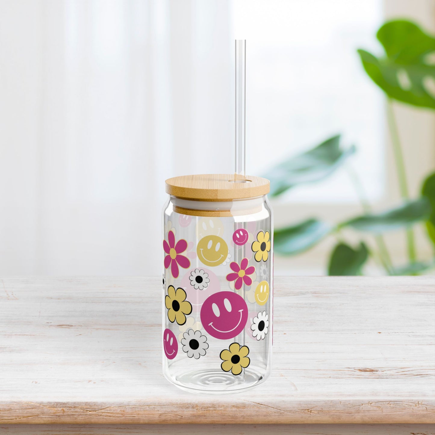 Groovy Personalized Floral Sipper Glass with First Name - Custom Name Gifts A-Z