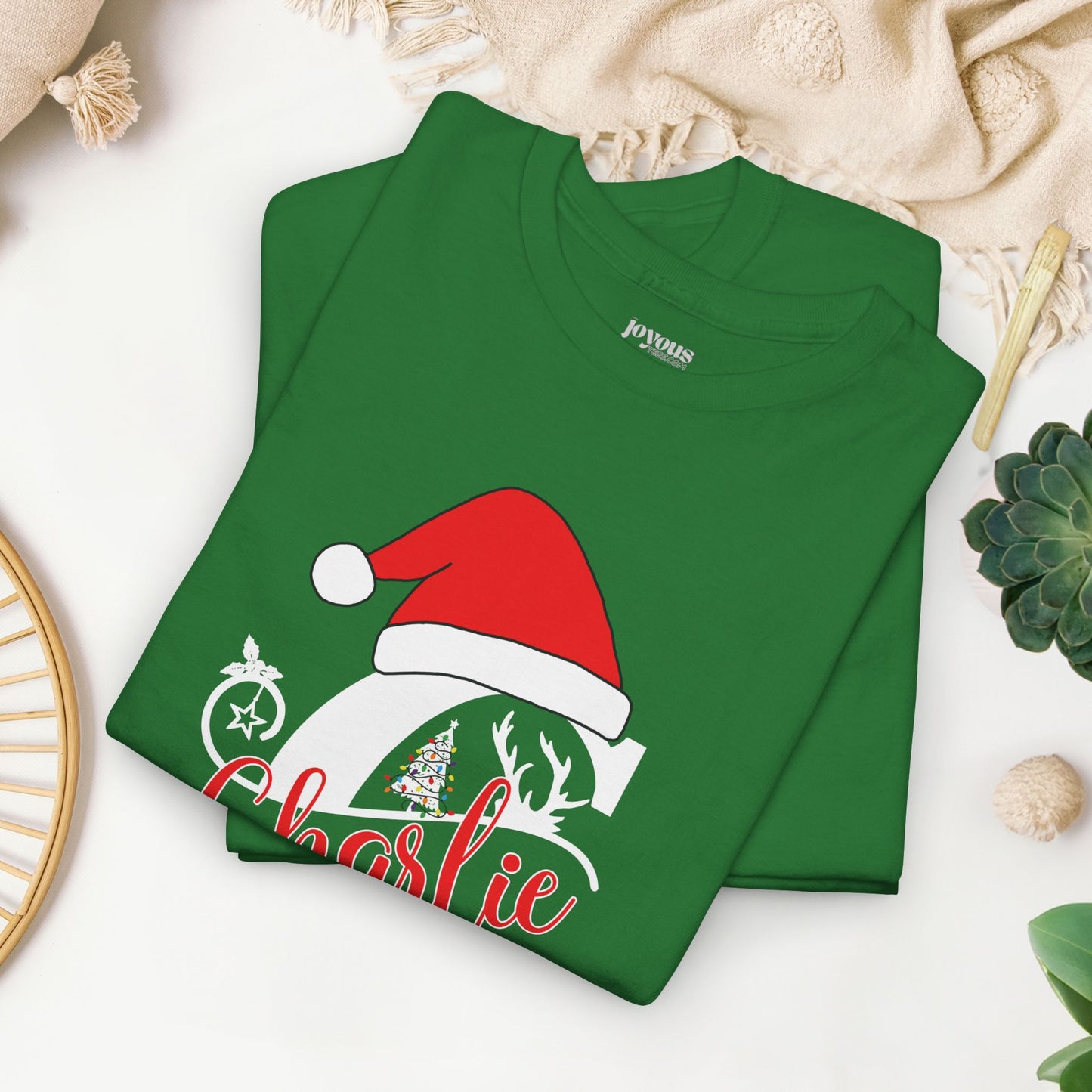 Personalized Christmas Monogram Heavy Cotton Tee with First Name - Custom Christmas Gifts