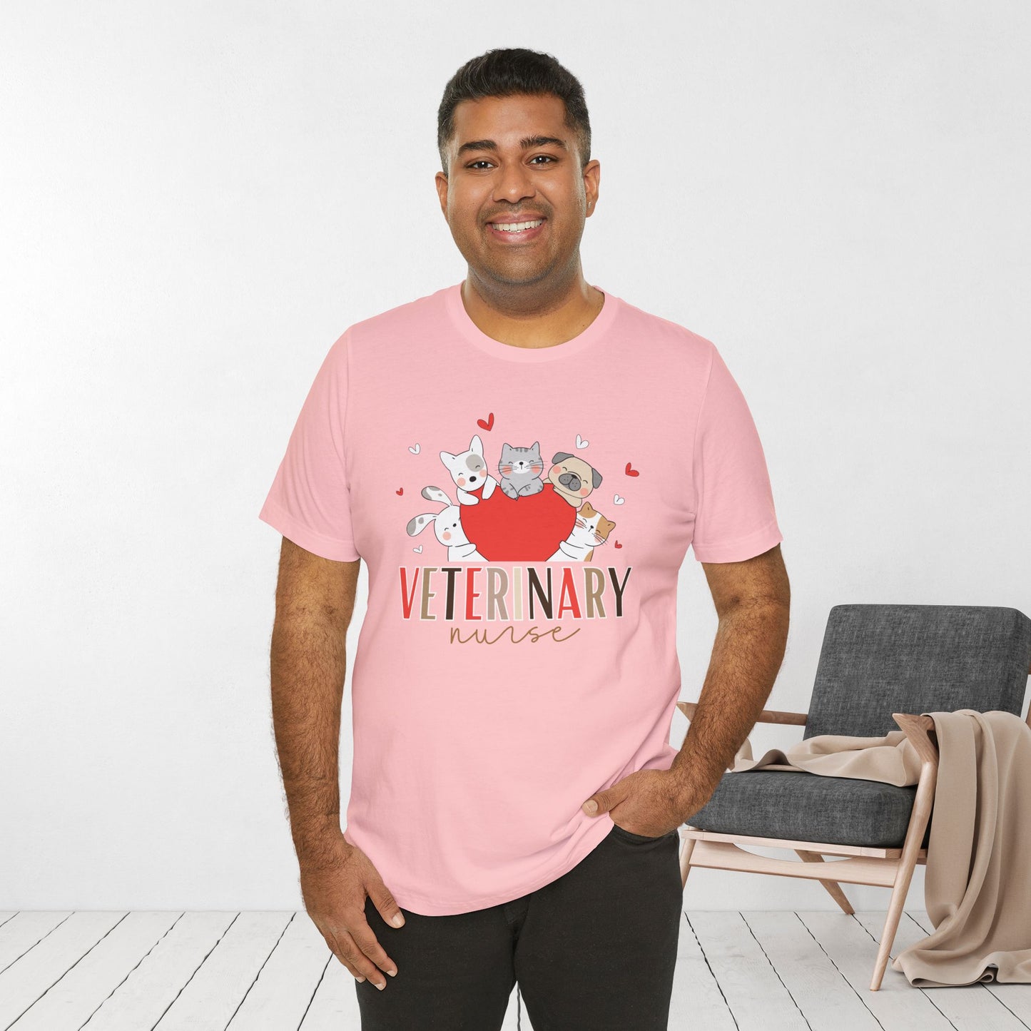 Cute Veterinary Nurse Soft Cotton Tee with Dogs and Cats for VET Nurse